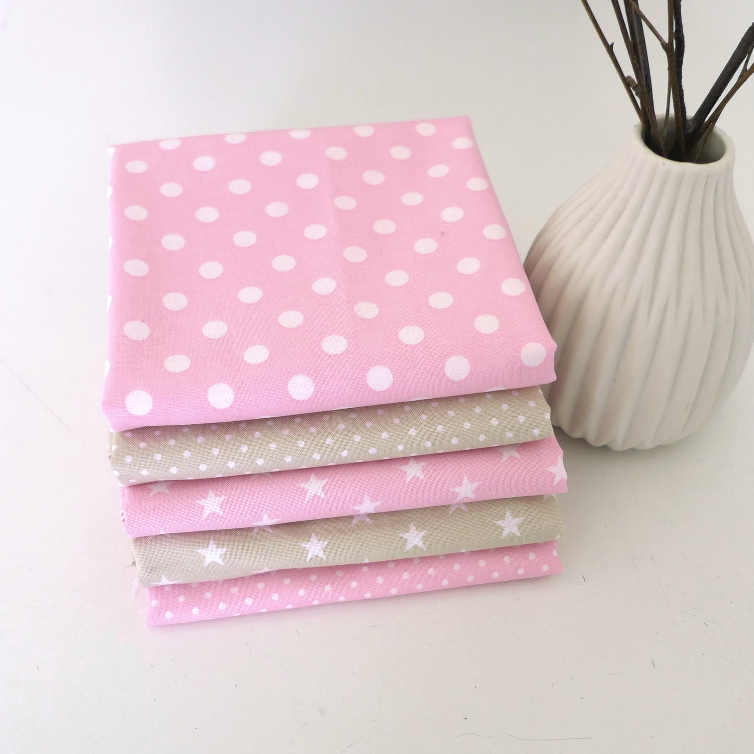 Stoffpaket Baumwolle, Fat Quarter, 5 x 50 x 72 cm, Rosa, Creme, Patchwork