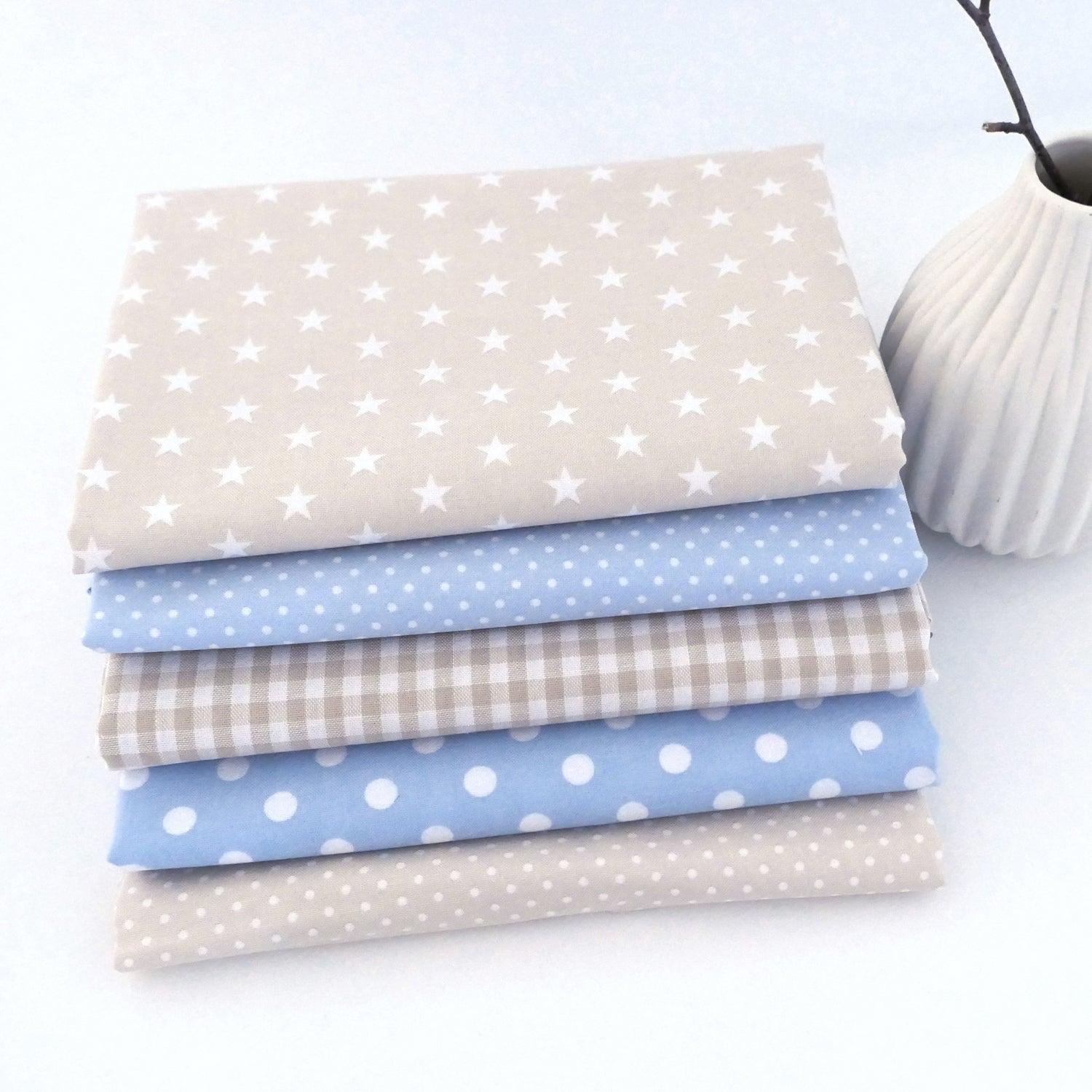 Stoffpaket Baumwolle, Fat Quarter, 5 x 50 x 72 cm, Hellblau, Creme, Patchwork