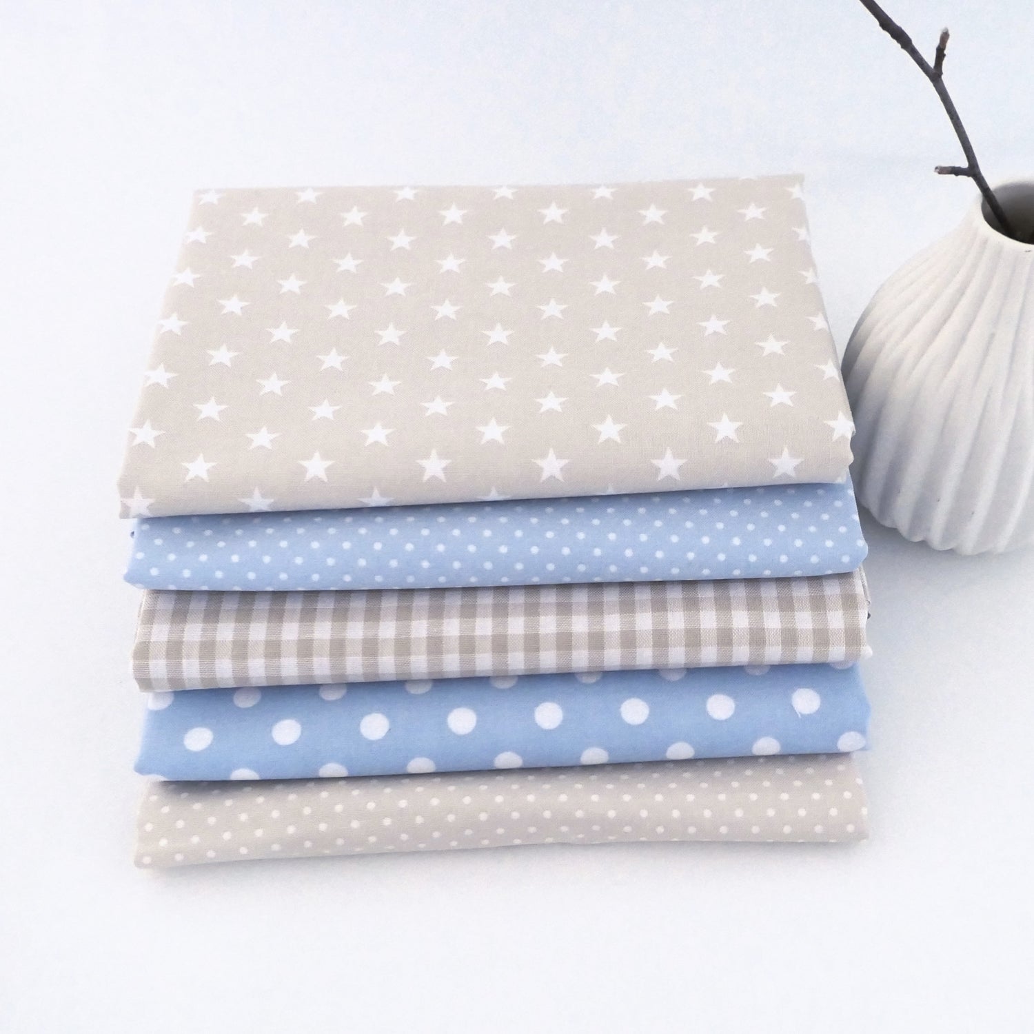 Stoffpaket Baumwolle, Fat Quarter, 5 x 50 x 72 cm, Hellblau, Creme, Patchwork