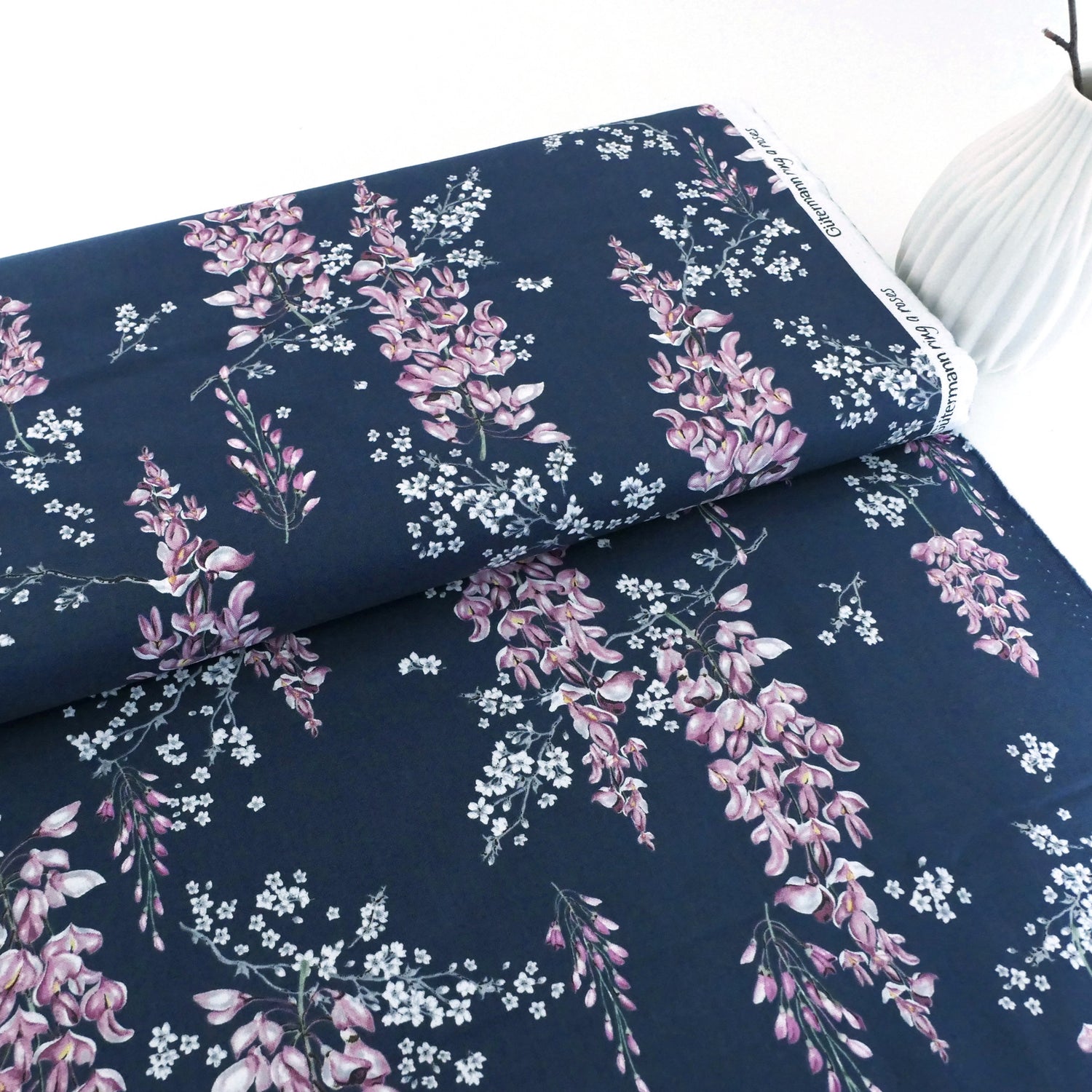 Baumwollstoff, Wisteria, Blauregen, Dunkelblau, Meterware