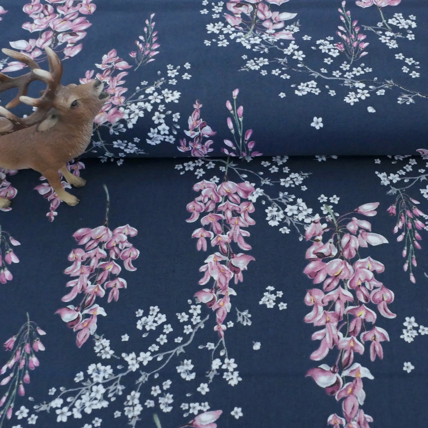 Baumwollstoff, Wisteria, Blauregen, Dunkelblau, Meterware
