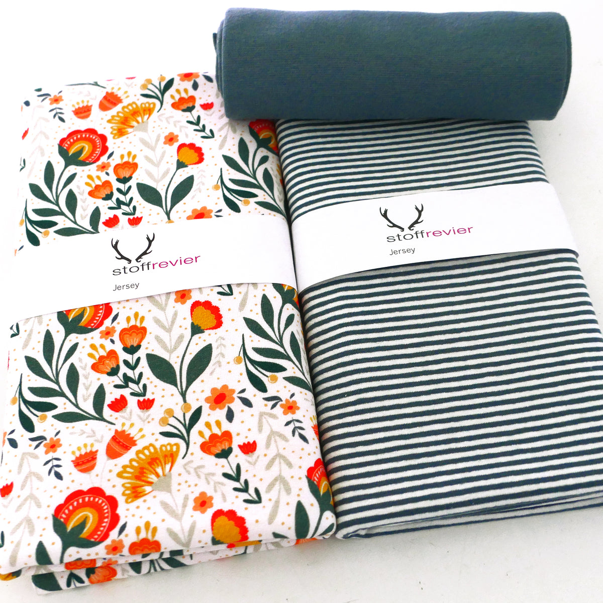 Stoffpaket French Terry Fields of Joy Blumen, swafing, Ringel, Bündchen