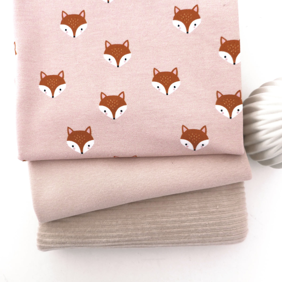 Stoffpaket Jersey, süße Füchse, Cordjeersey und Bündchen Rosé