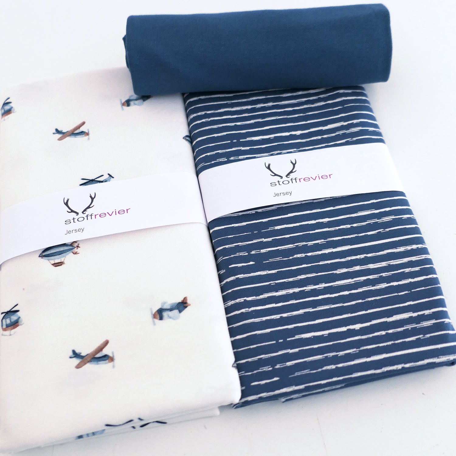 Stoffpaket Jersey, Flugobjekte, Helikopter, Linien, Bündchen