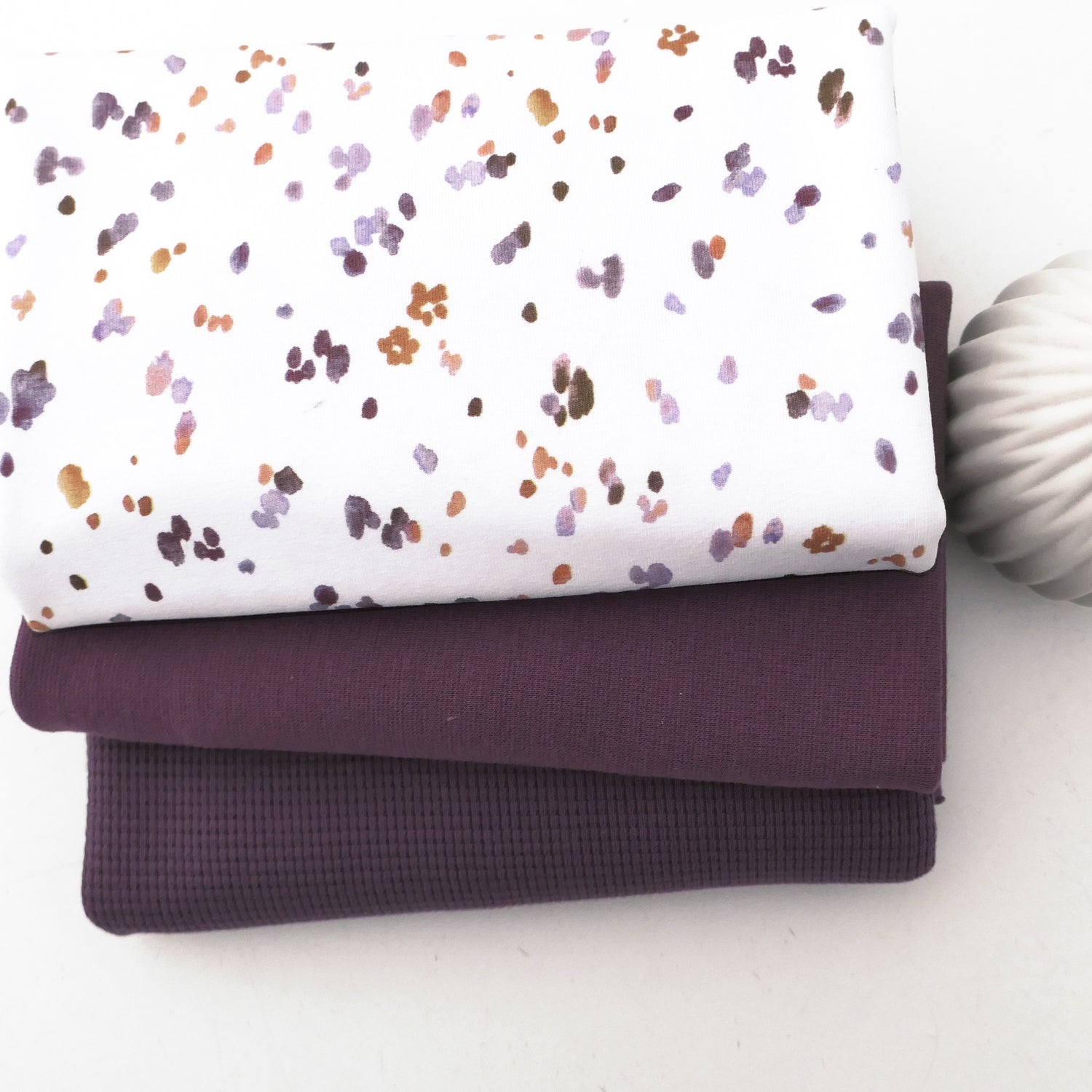 Stoffpaket Jersey, Kleckse Mauve, Waffeljersey und Bündchen Mauve