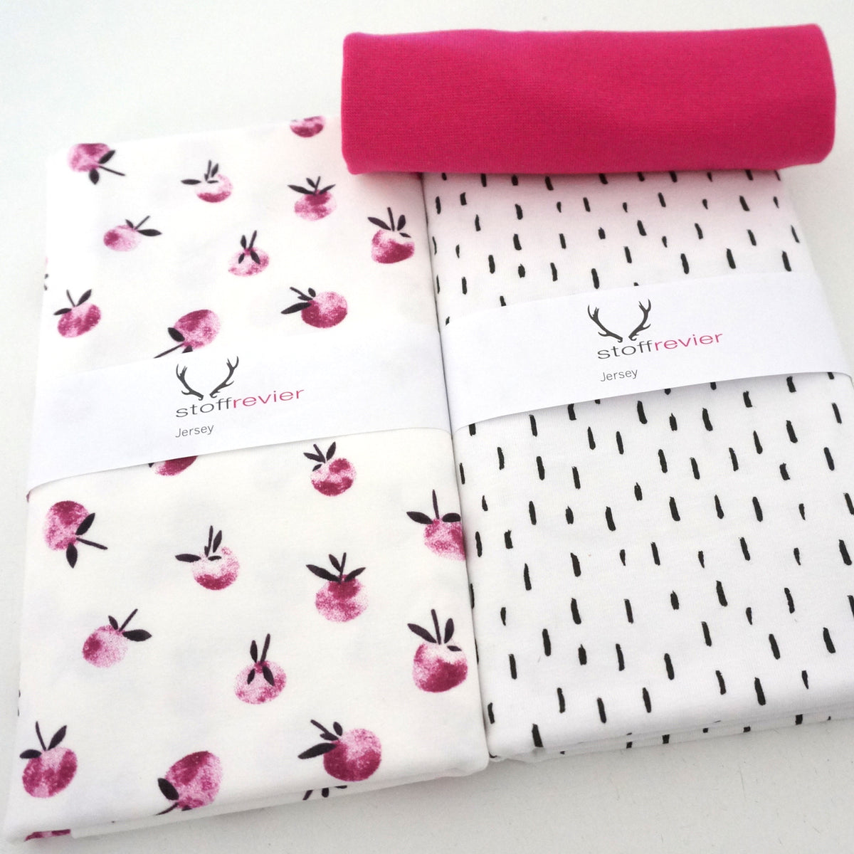 Restepaket, Jersey, Peach Pfirsich Pink, Striche Weiß, Bündchen