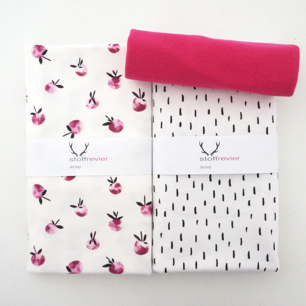 Restepaket, Jersey, Peach Pfirsich Pink, Striche Weiß, Bündchen