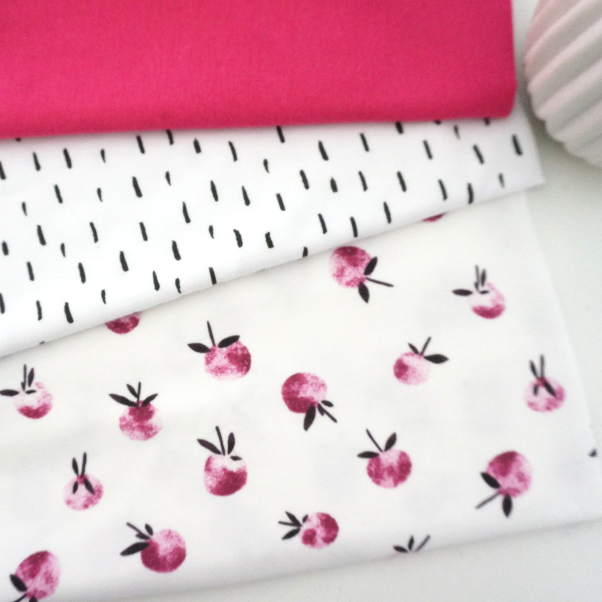 Restepaket, Jersey, Peach Pfirsich Pink, Striche Weiß, Bündchen