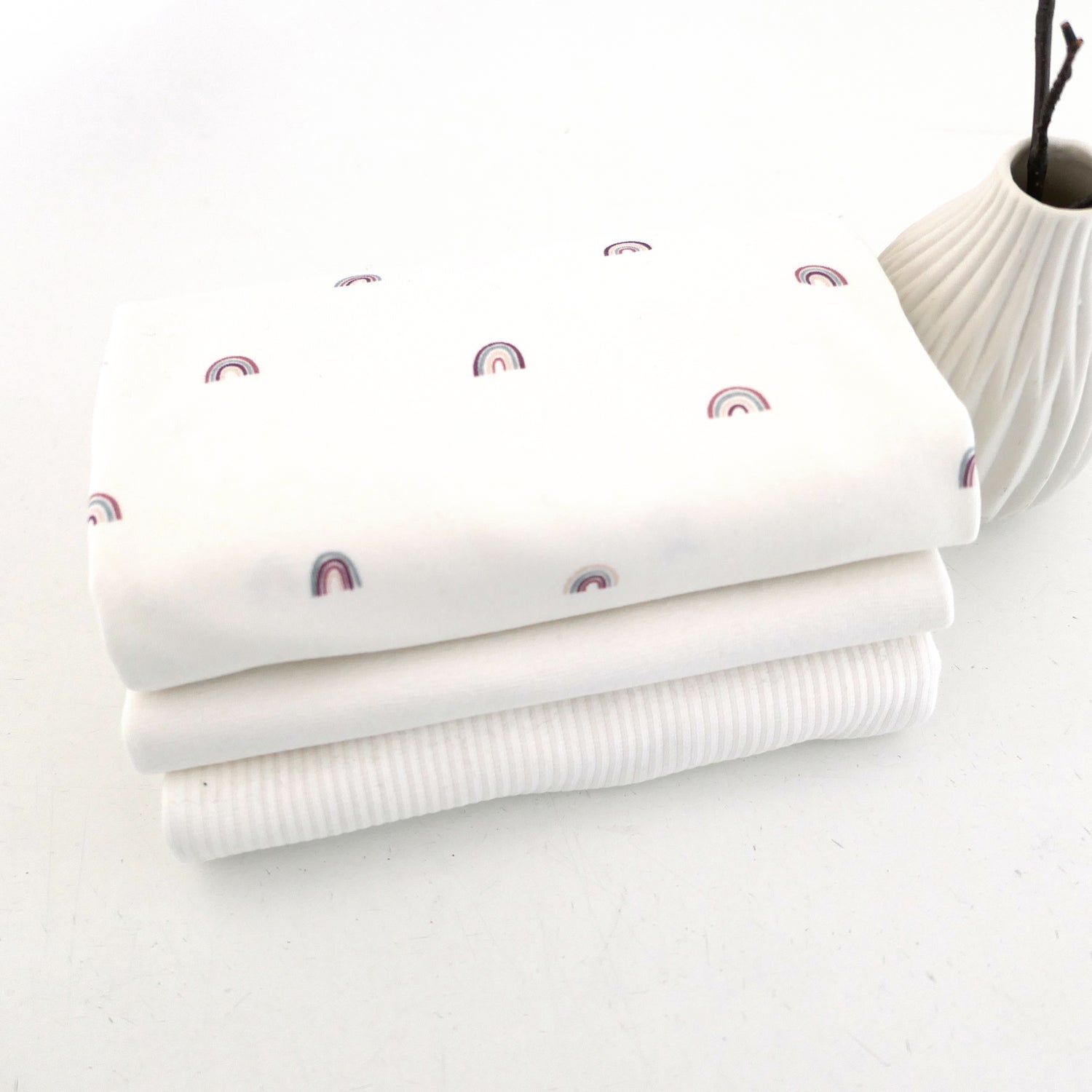 Stoffpaket Jersey Regenbögen Off-White, Ripjersey Uni, Bündchen