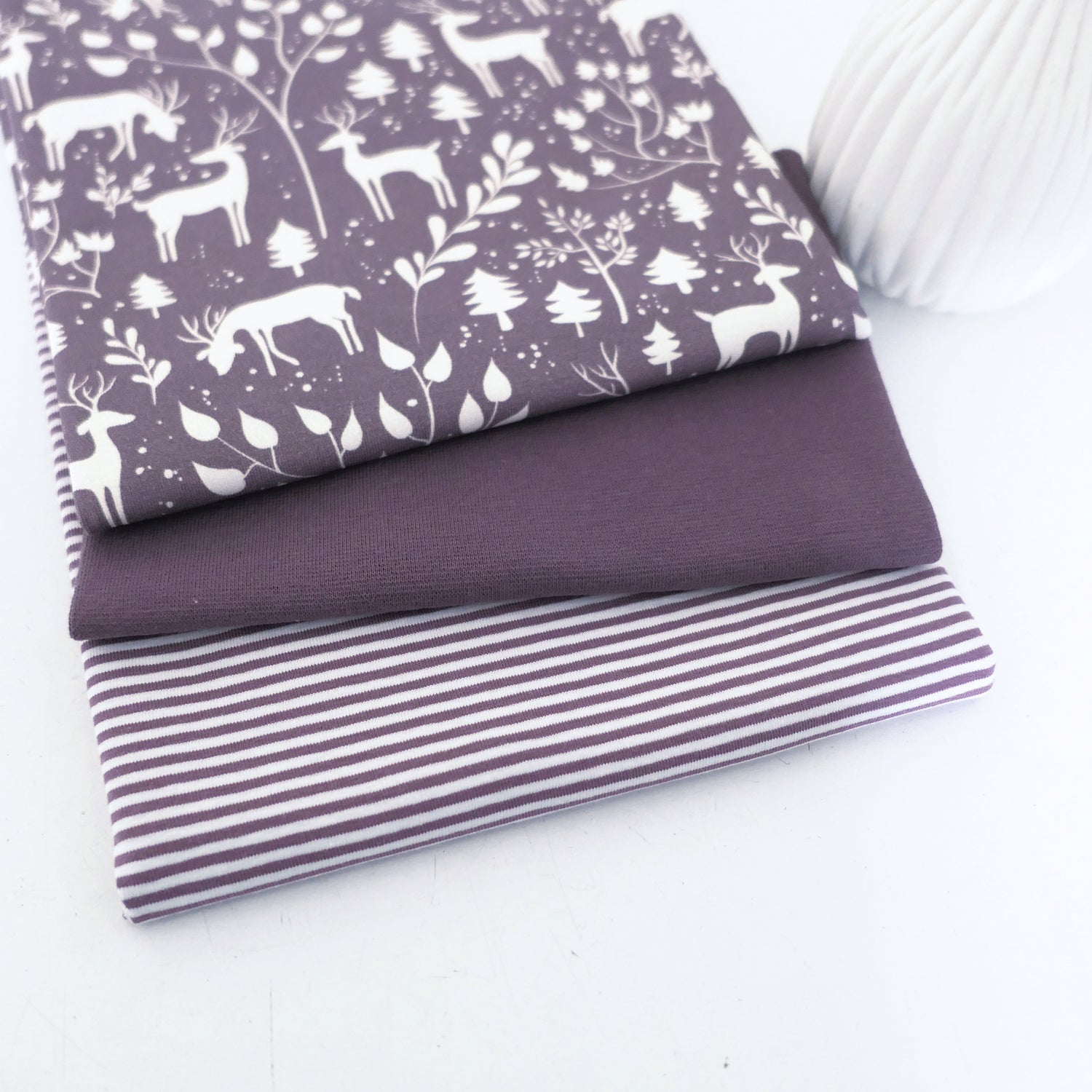 Stoffpaket Jersey, 'Miniwinter, Rotwild, Ringel Mauve, Bündchen
