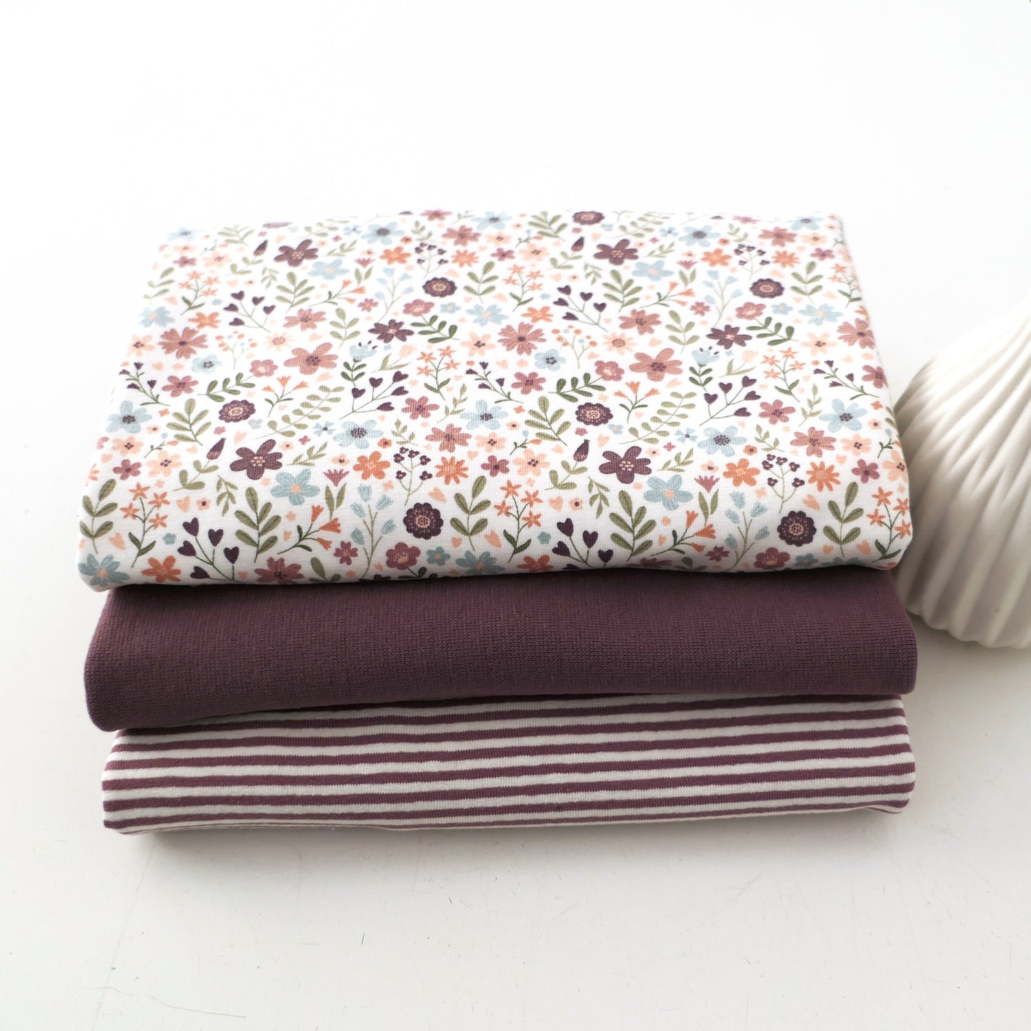 Stoffpaket Jersey, Streublumenwiese, Ringel, Bündchen Mauve