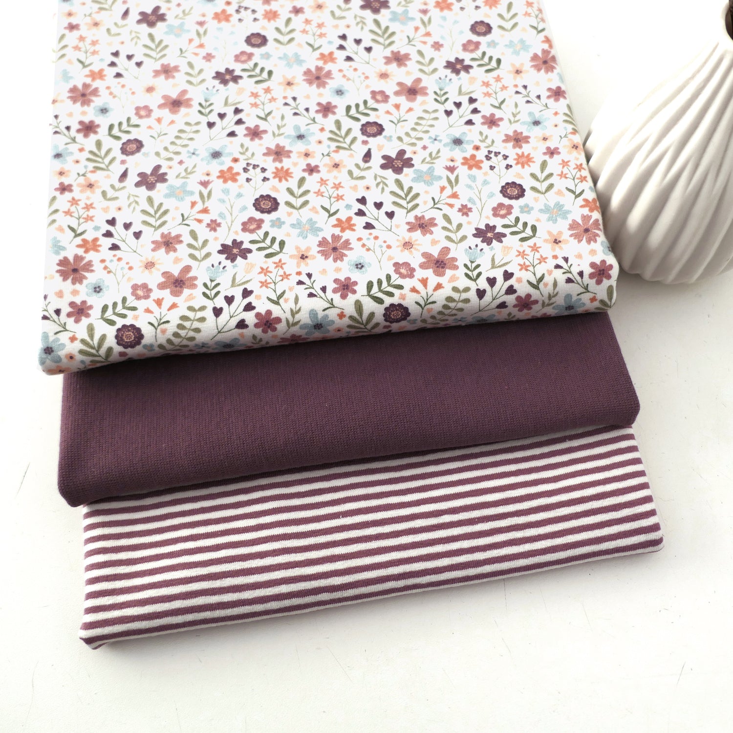 Stoffpaket Jersey, Streublumenwiese, Ringel, Bündchen Mauve