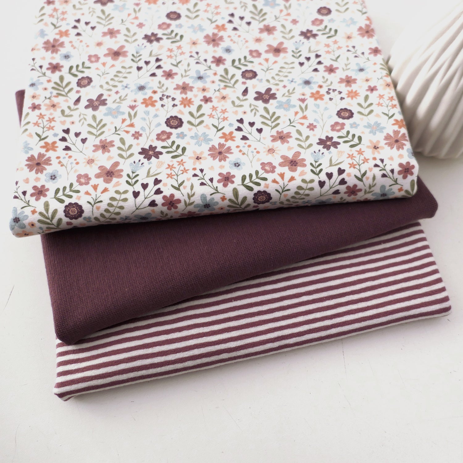Stoffpaket Jersey, Streublumenwiese, Ringel, Bündchen Mauve