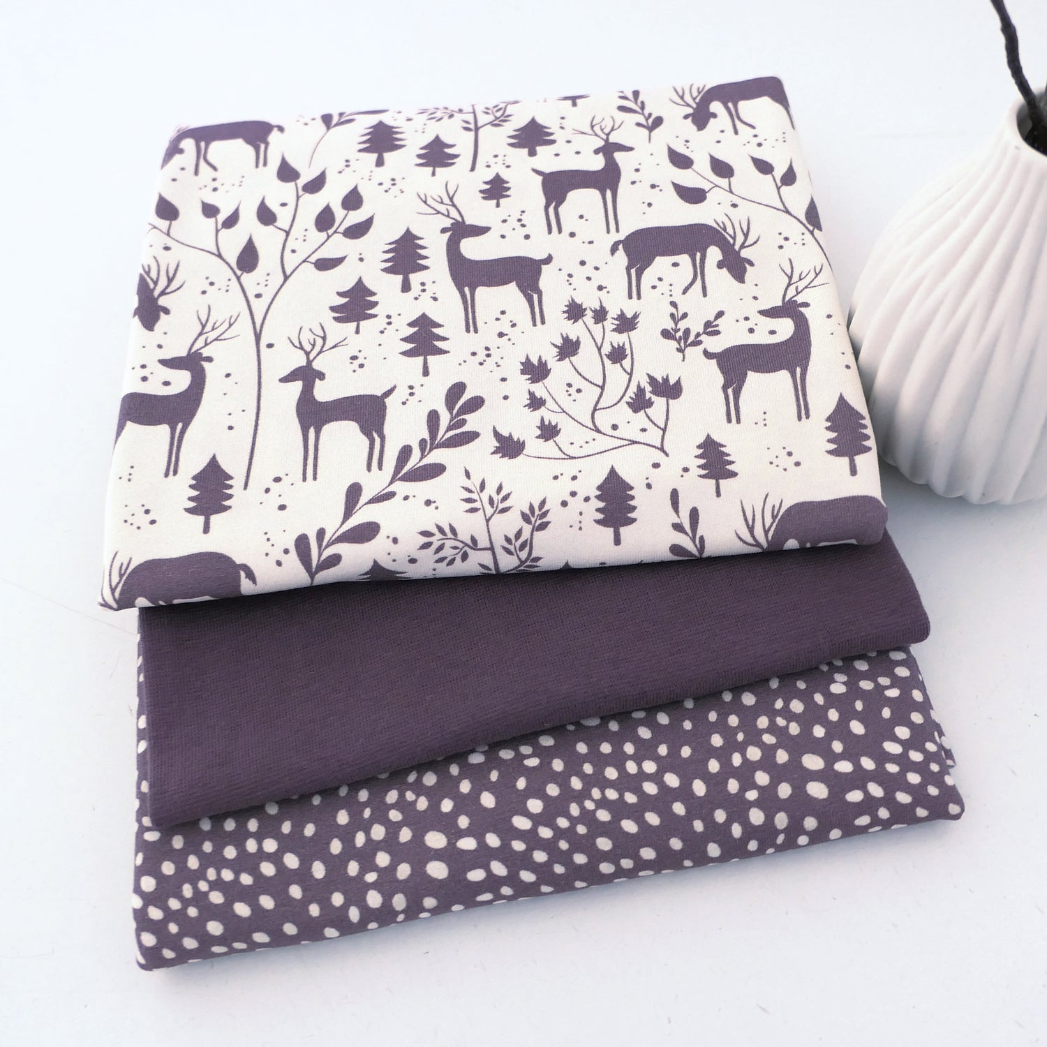 Stoffpaket Jersey 'Miniwinter' Rotwild, Kleckse Mauve, Bündchen