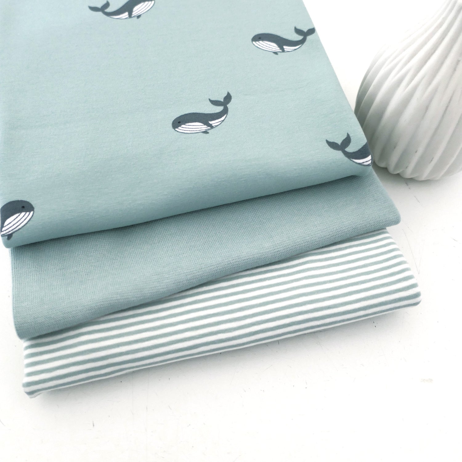 Stoffpaket Jersey, kleine Wale, Ringel und Bündchen Mint