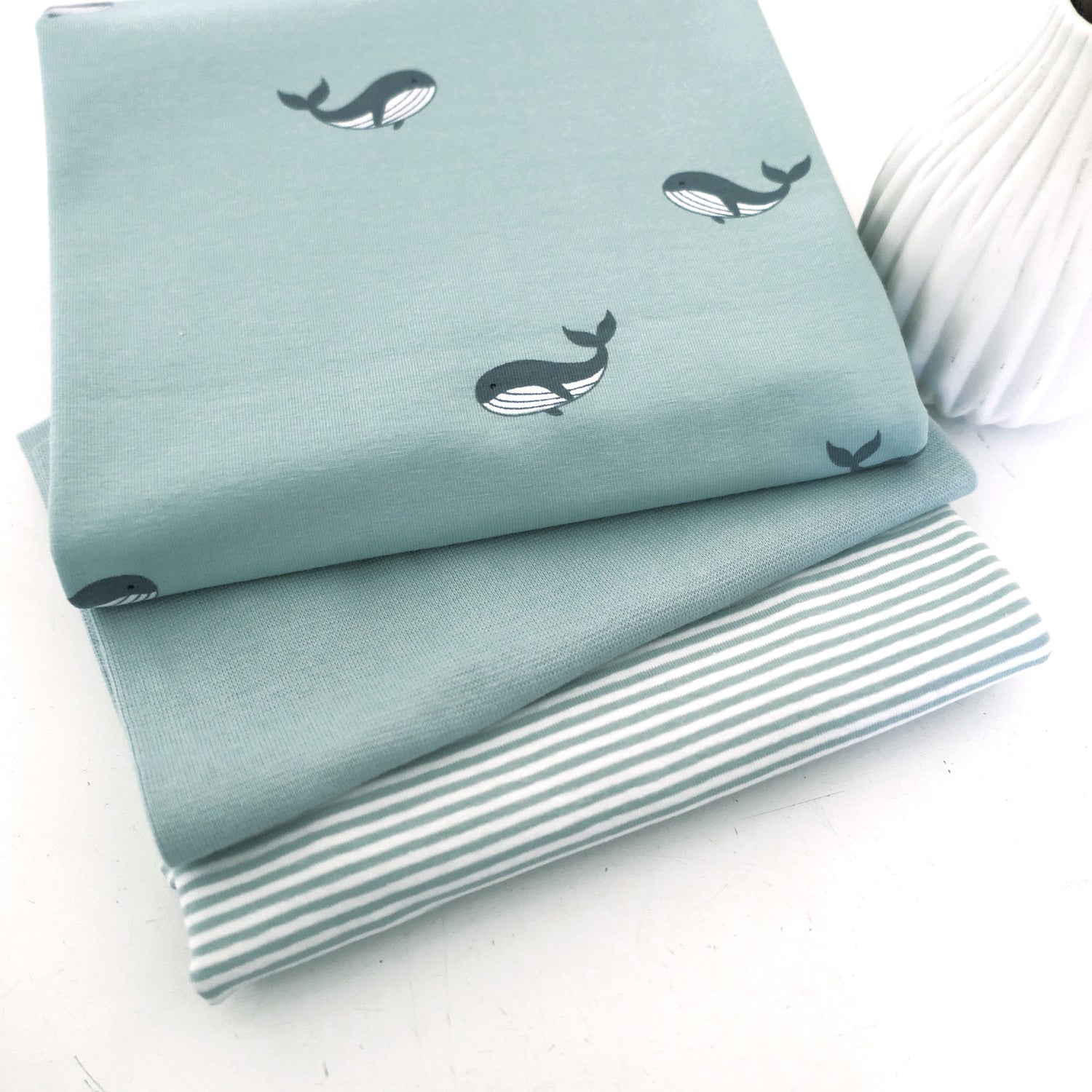 Stoffpaket Jersey, kleine Wale, Ringel und Bündchen Mint