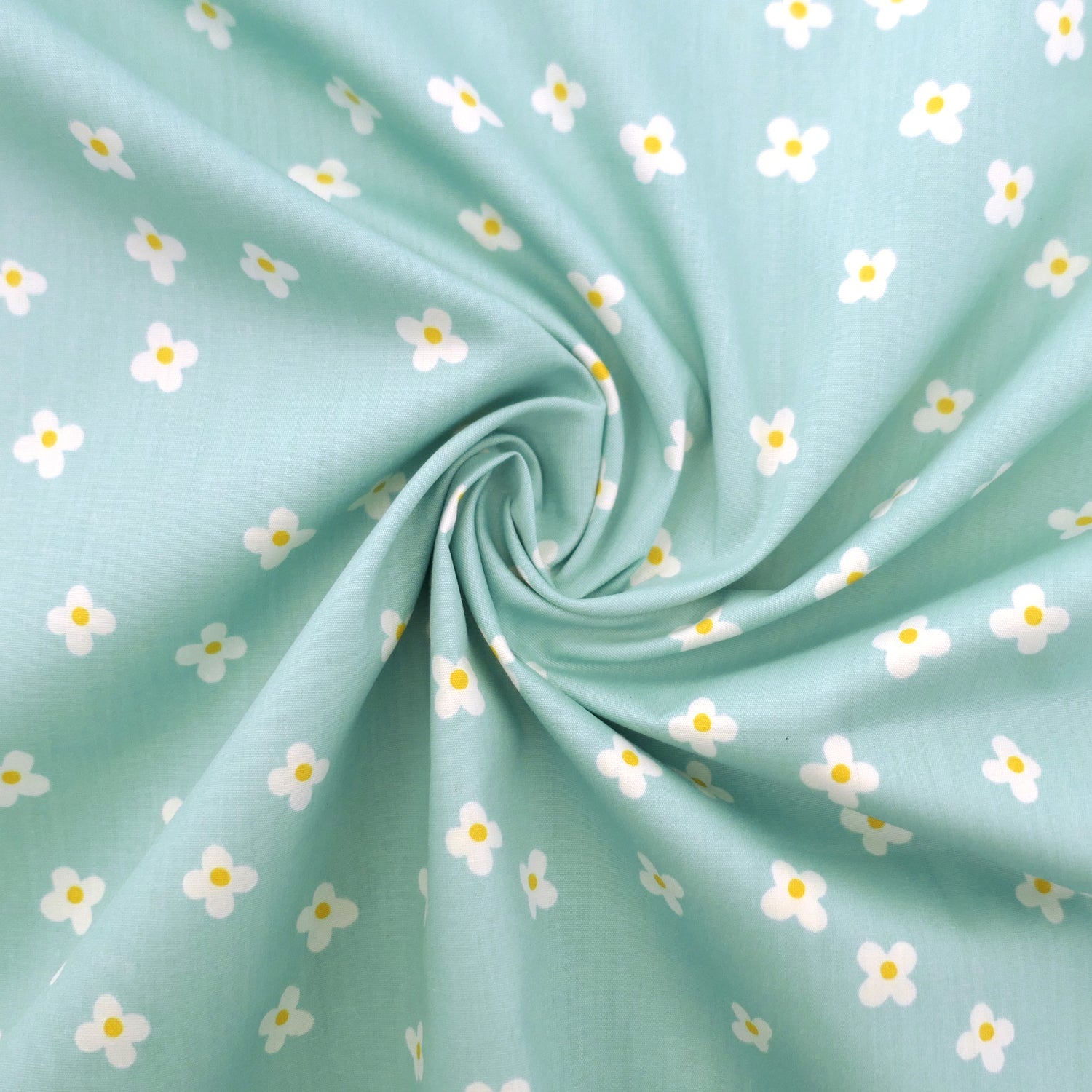 Baumwollstoff, Gänseblümchen, Mint, Meterware