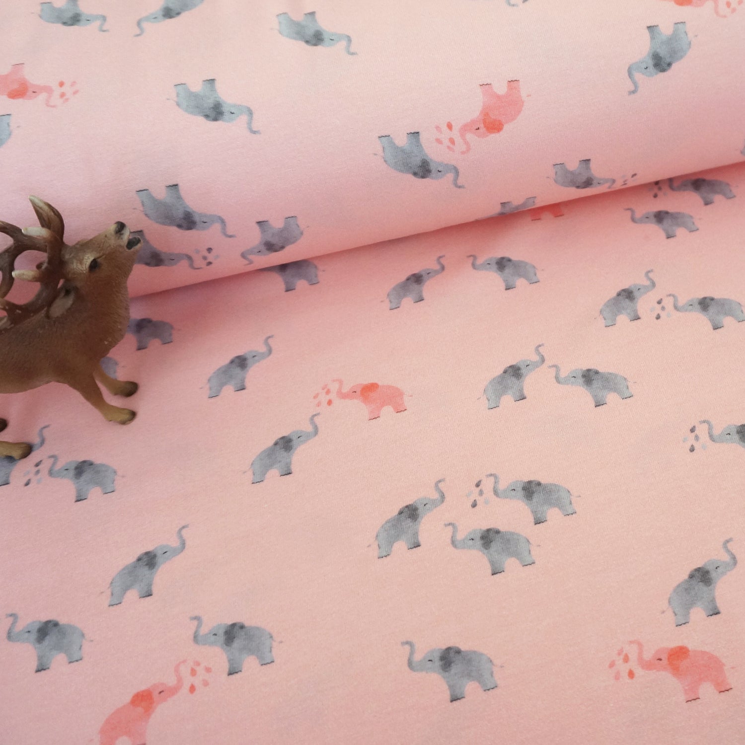 Jersey, kleine Elefanten, Rosa, Meterware