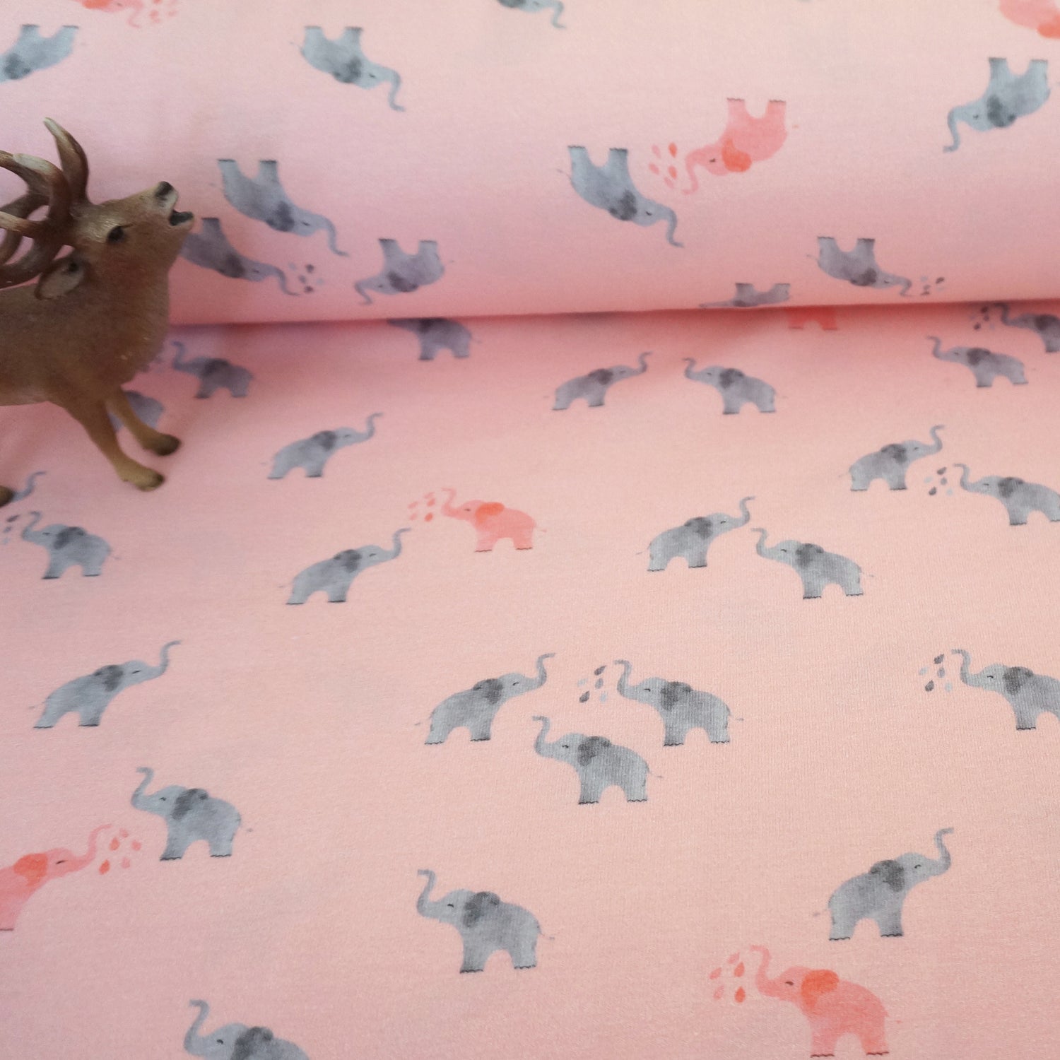 Jersey, kleine Elefanten, Rosa, Meterware