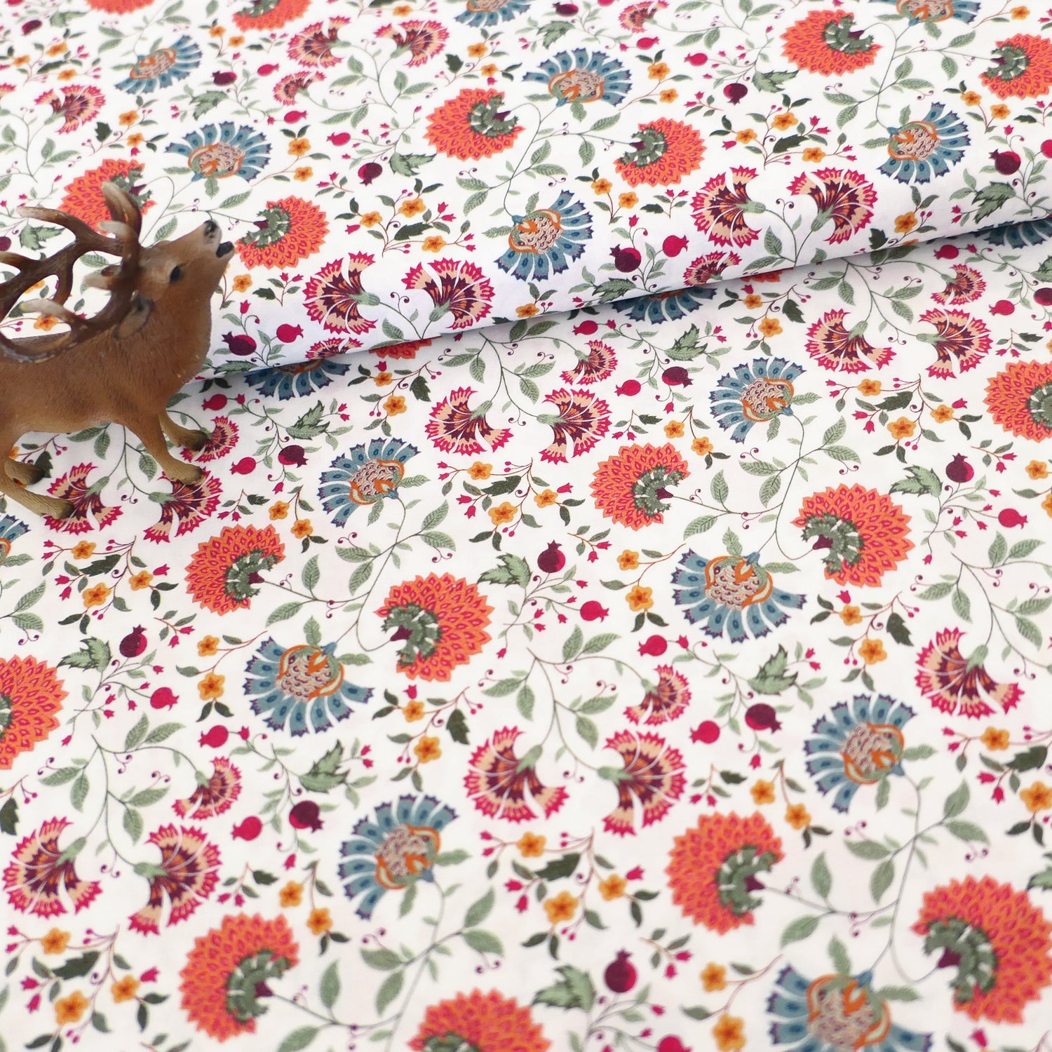 Baumwollstoff, Popelin, Dolden, Blumen, Weiß/Bunt, Meterware