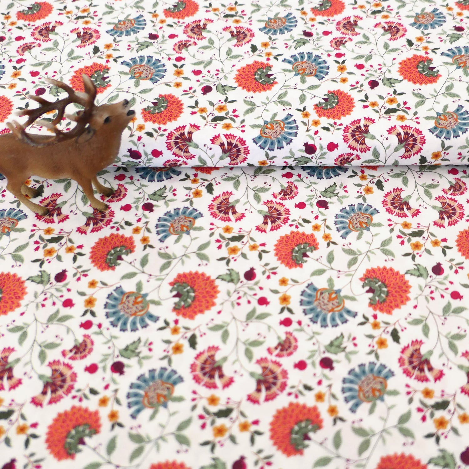 Baumwollstoff, Popelin, Dolden, Blumen, Weiß/Bunt, Meterware