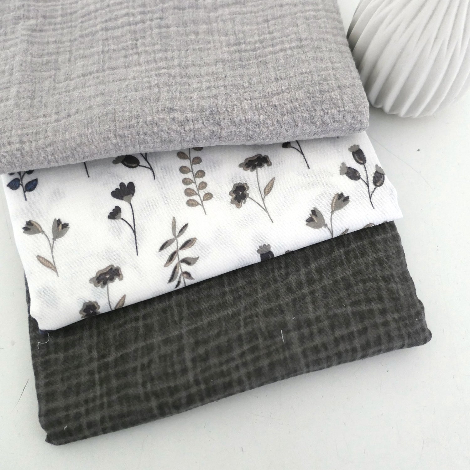 Stoffpaket Musselin, Blumen und Kräuter, Uni Taupe und Beige