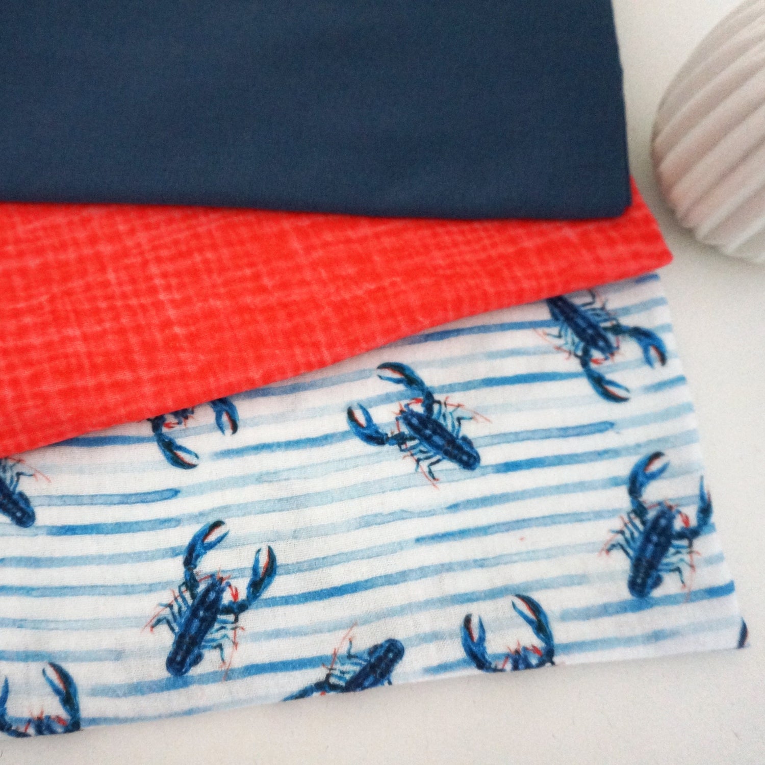 Stoffpaket Musselin, Lobster Hummer, Uni Koralle Tie Dye, Bündchen