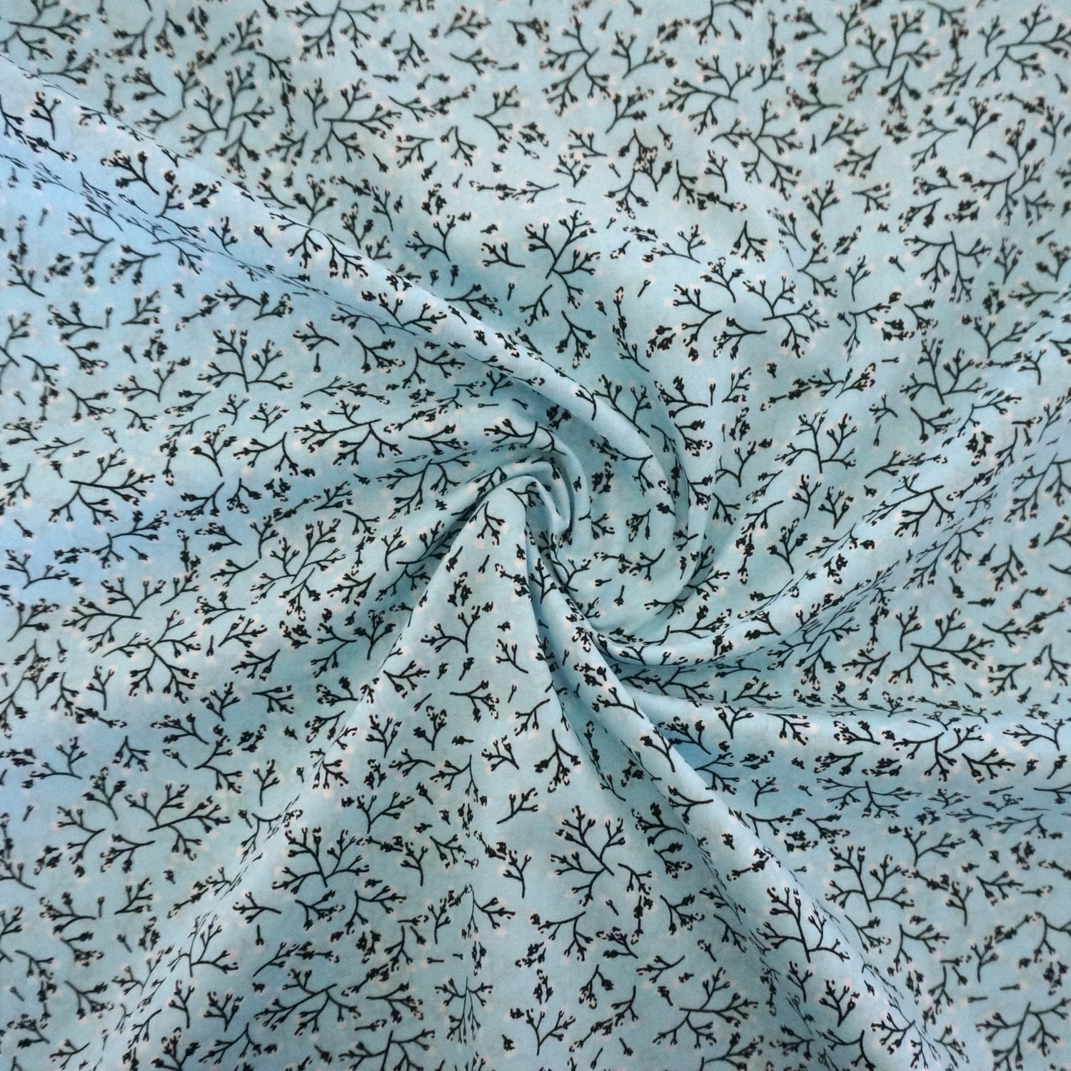 Baumwollstoff, Popeline, Knospen, Aqua, Meterware