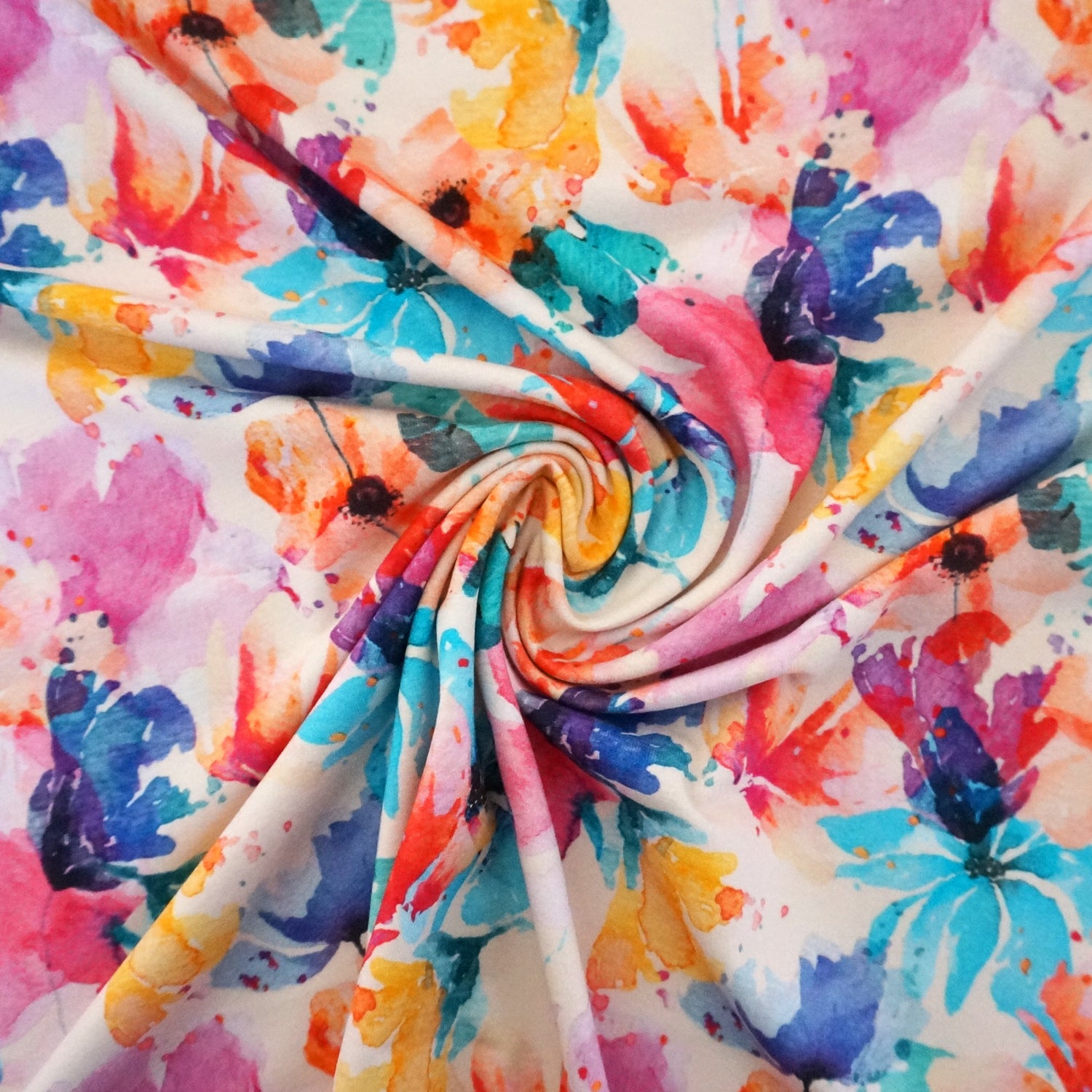 Jersey Blätter, Aquarell Blumen, Blüten, Bunt, Meterware