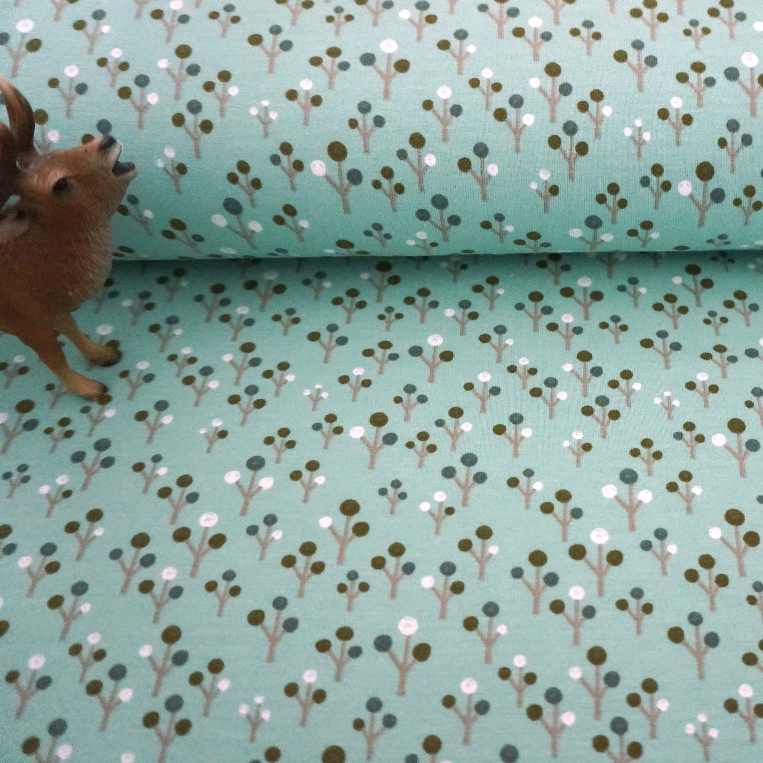 Jersey Bäume, Mint, Beige, Meterware