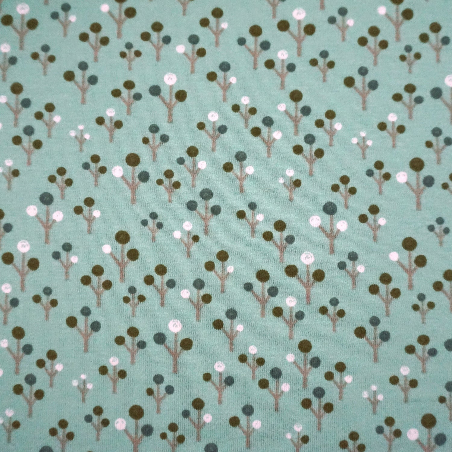 Jersey Bäume, Mint, Beige, Meterware