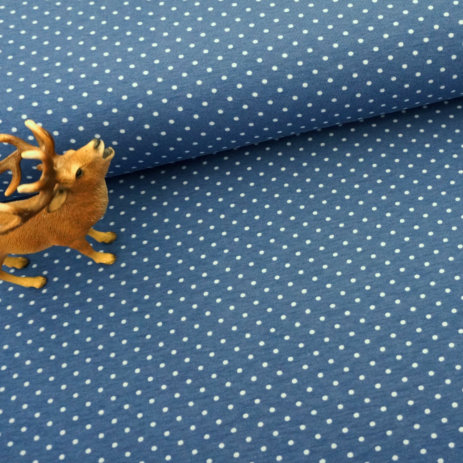 Jersey Punkte, 2 mm, Mittelblau/Hellblau, Meterware