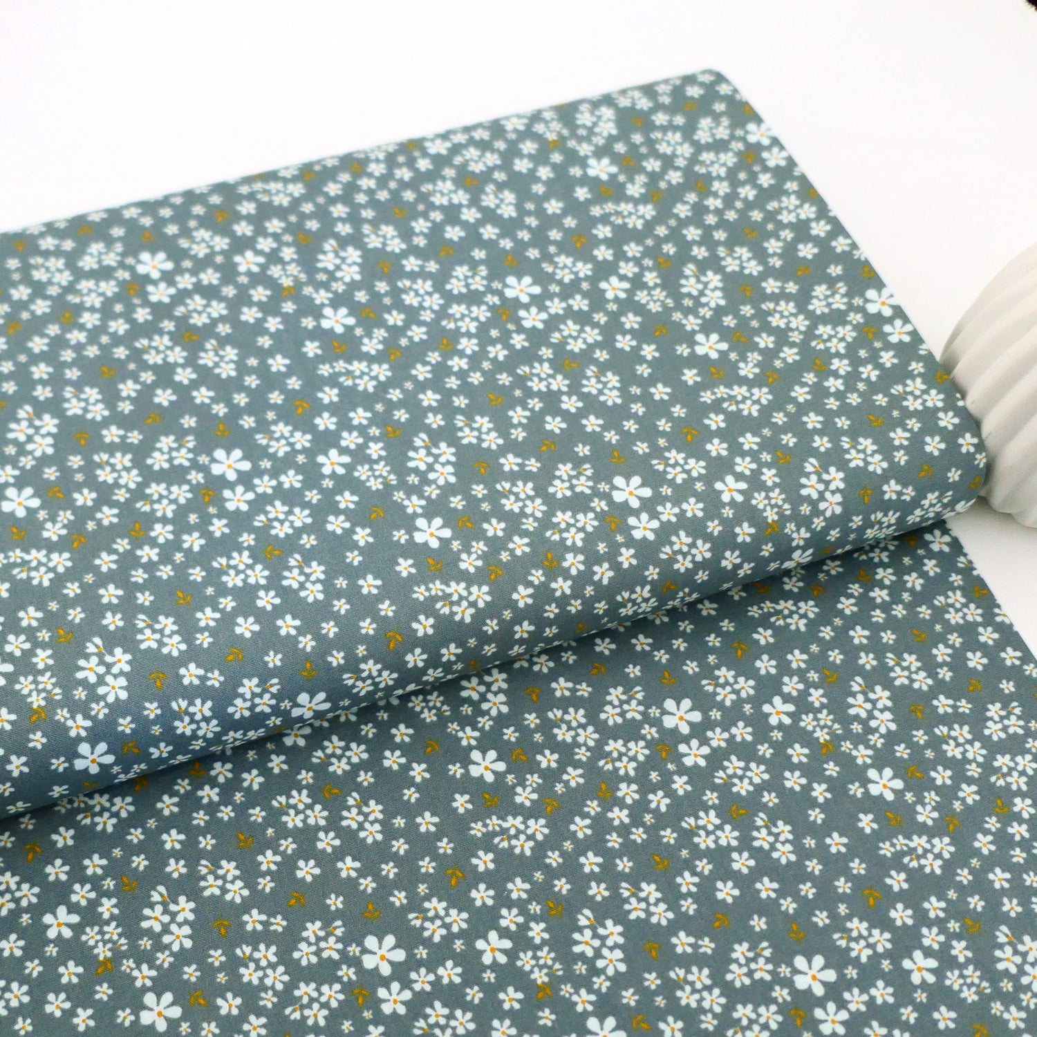 Baumwollstoff, Streublumen, Smaragd, Meterware