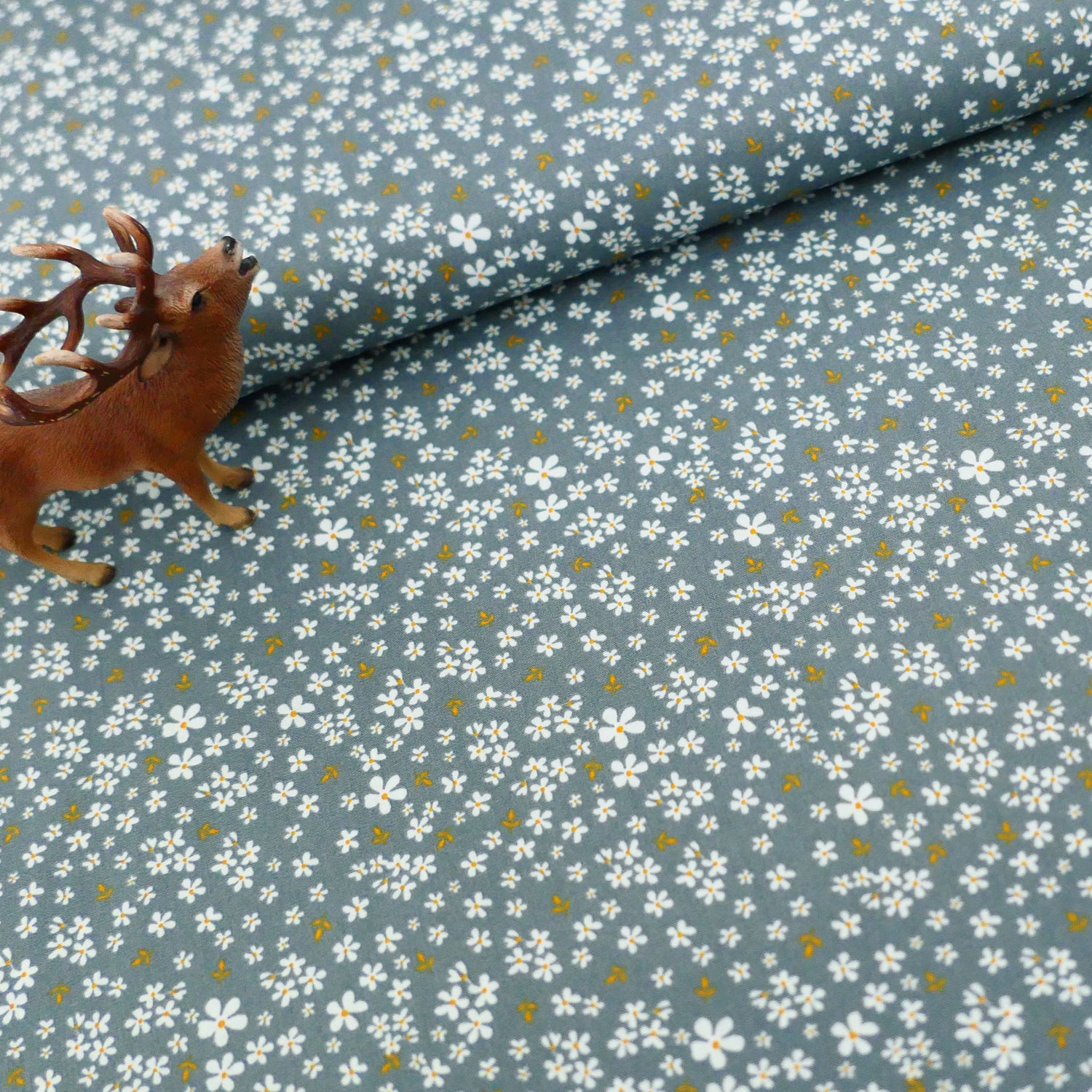 Baumwollstoff, Streublumen, Smaragd, Meterware