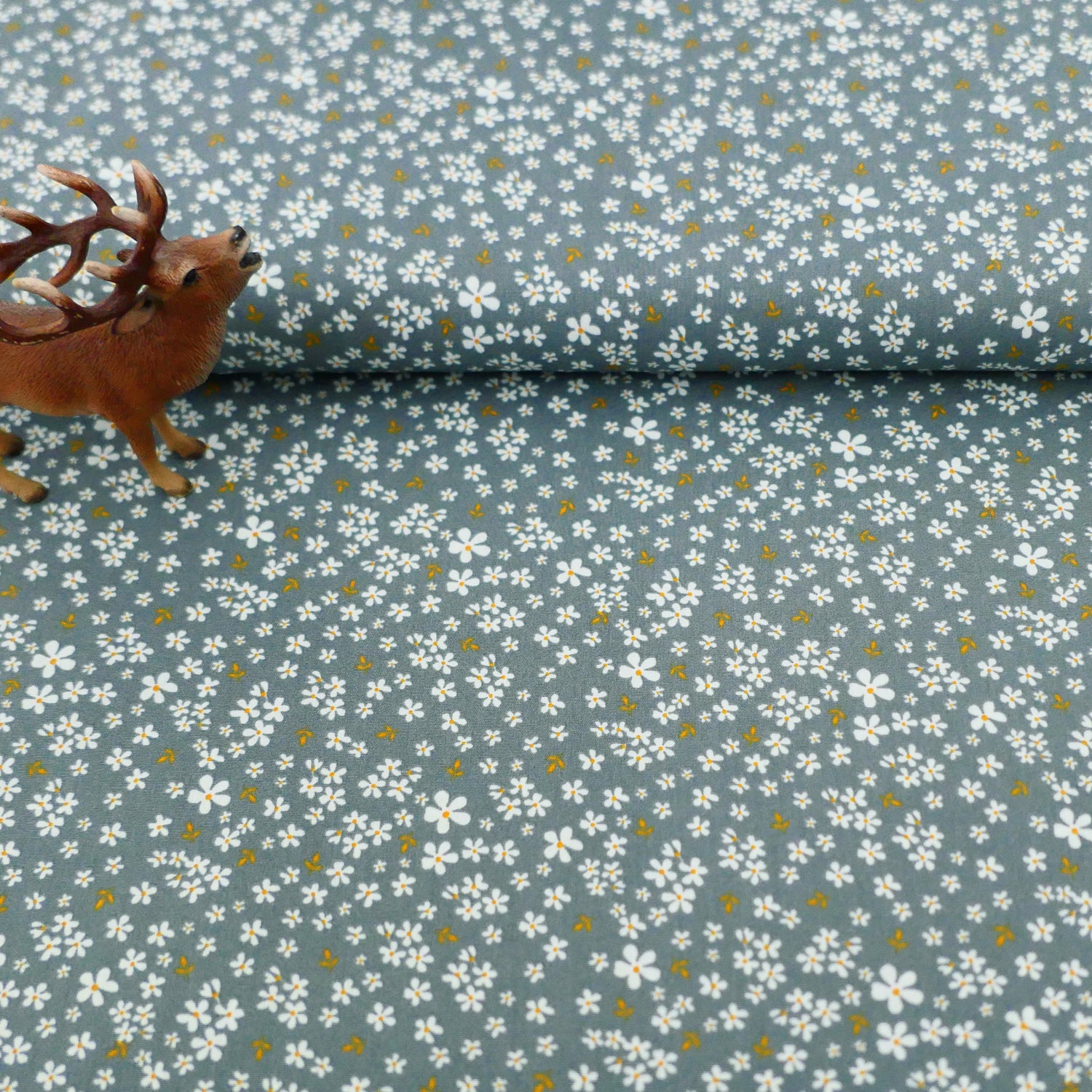 Baumwollstoff, Streublumen, Smaragd, Meterware