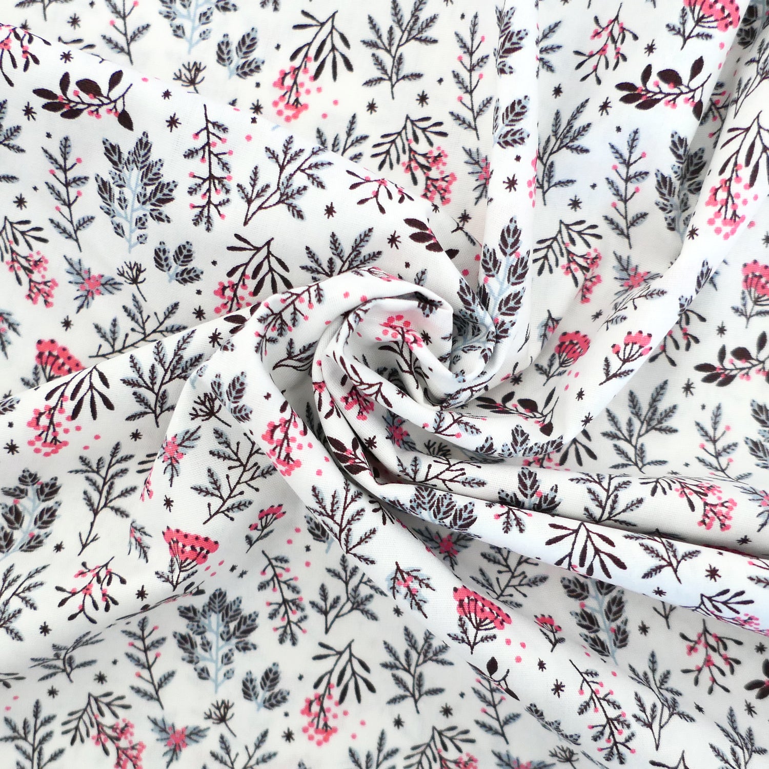 Baumwollstoff, Zweige, Blüten, Dolden, Off-White, Meterware