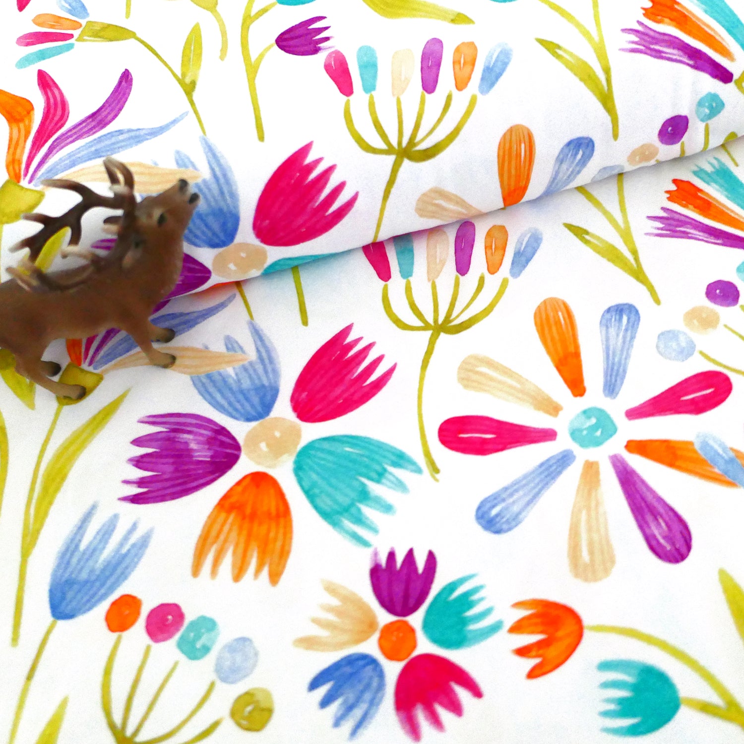 Jersey, Swafing, Flower Pop, Bunte Blumen, Weiß/Bunt, Meterware