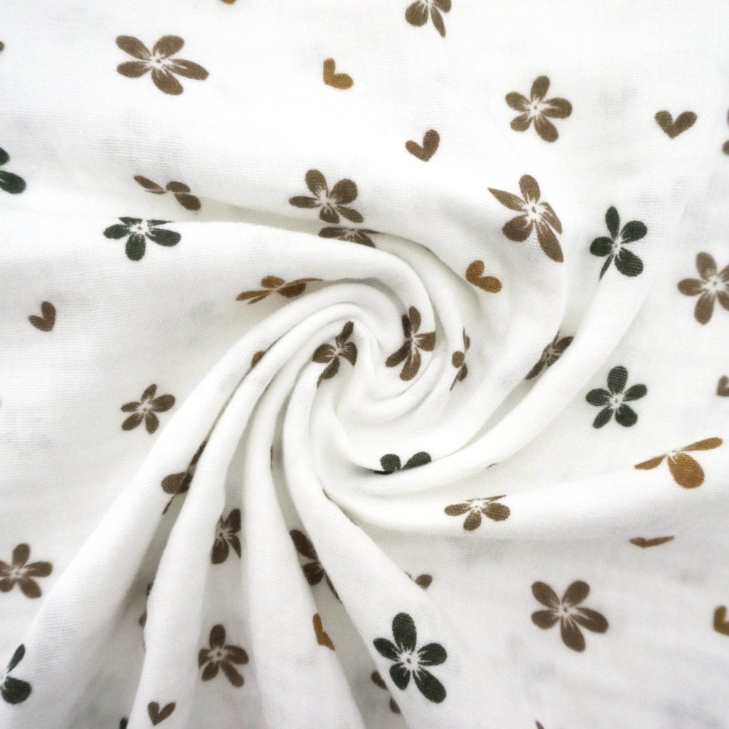 Musselin, Double Gauze, Streublumen, Taupe, Meterware
