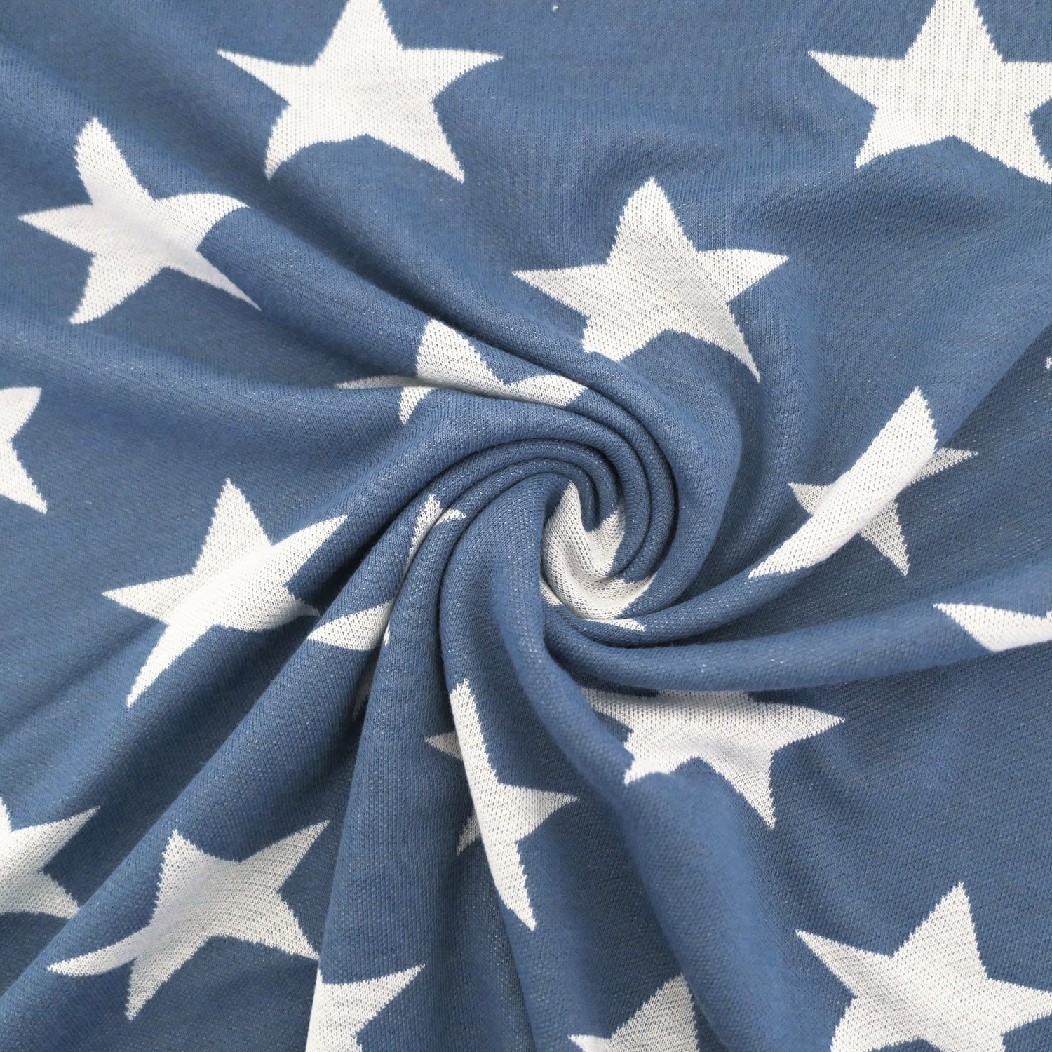 Jacquard, Jersey, große Sterne, skandinavisch Blau, Meterware