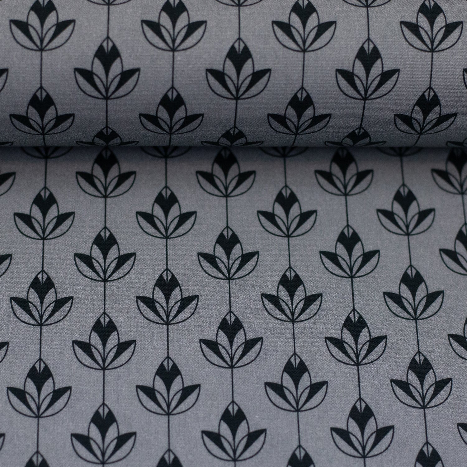Baumwollstoff, Eleonora, swafing, Lilien, Grau, Schwarz, Meterware