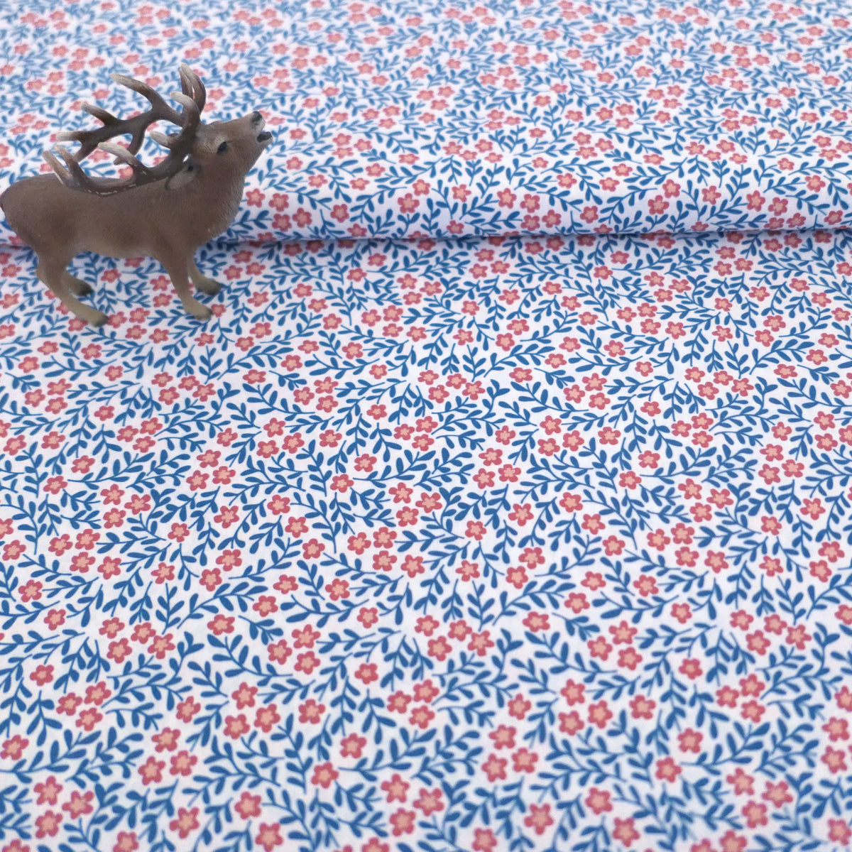 Baumwollstoff, Kim, swafing, Streublumen, Weiß, Blau, Rot, Meterware