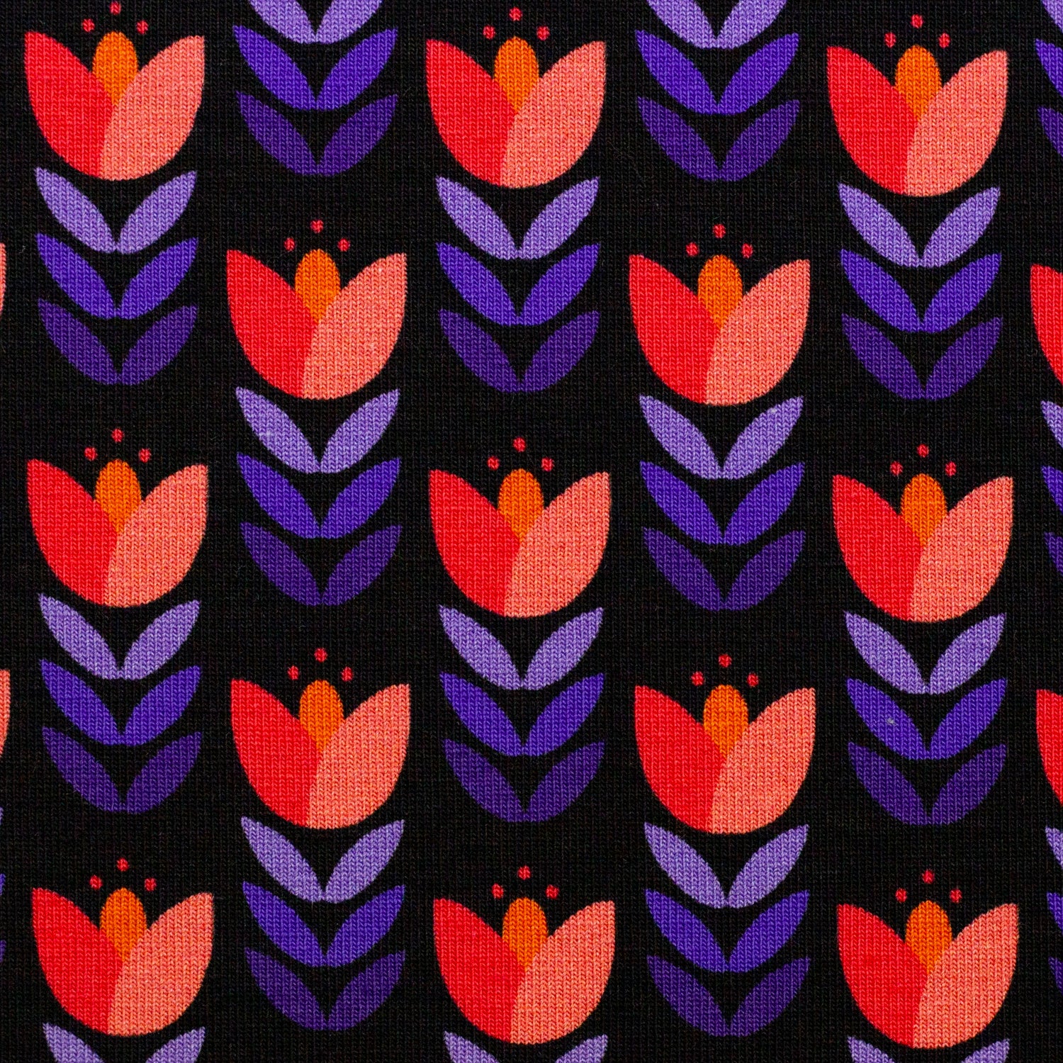 Jersey, Retro Tulpe, Feather Fan, Schwarz, swafing, Meterware