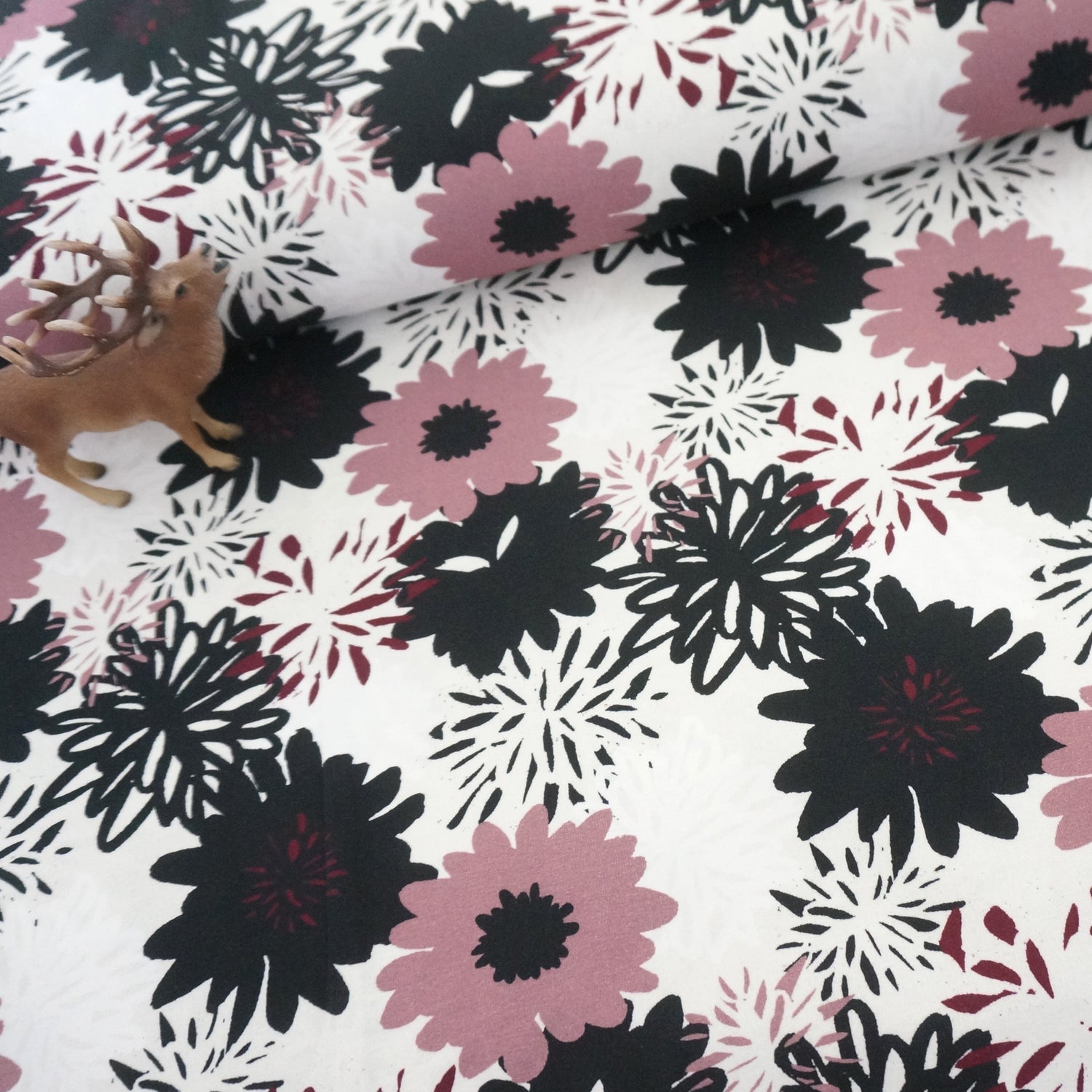 Jersey, Johanna, große Blüten, Altrosa, Schwarz, swafing, Meterware