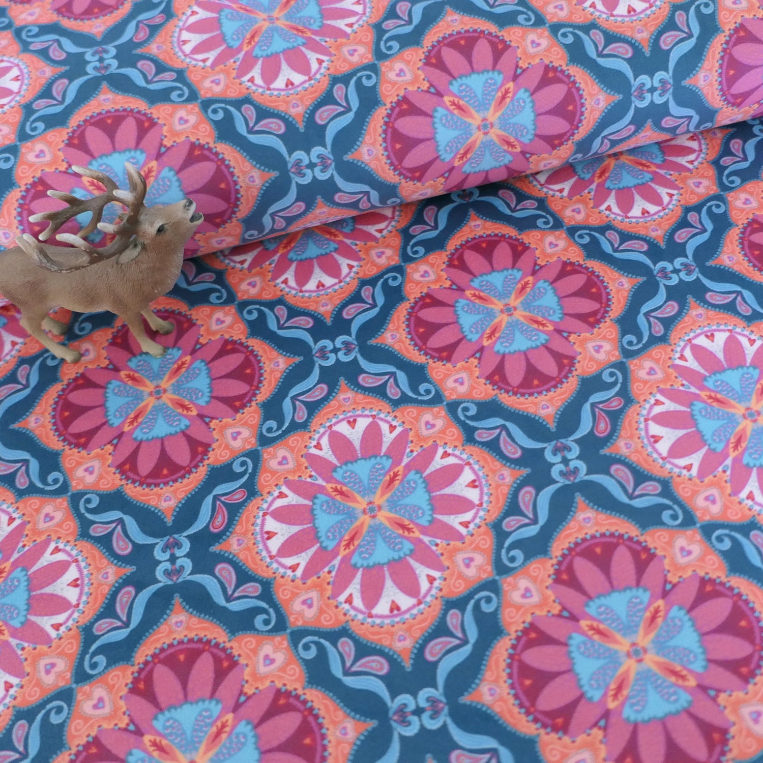 Samt, Boho Velvet, Ornamente, Petrol, Rot, Orange, swafing, Meterware
