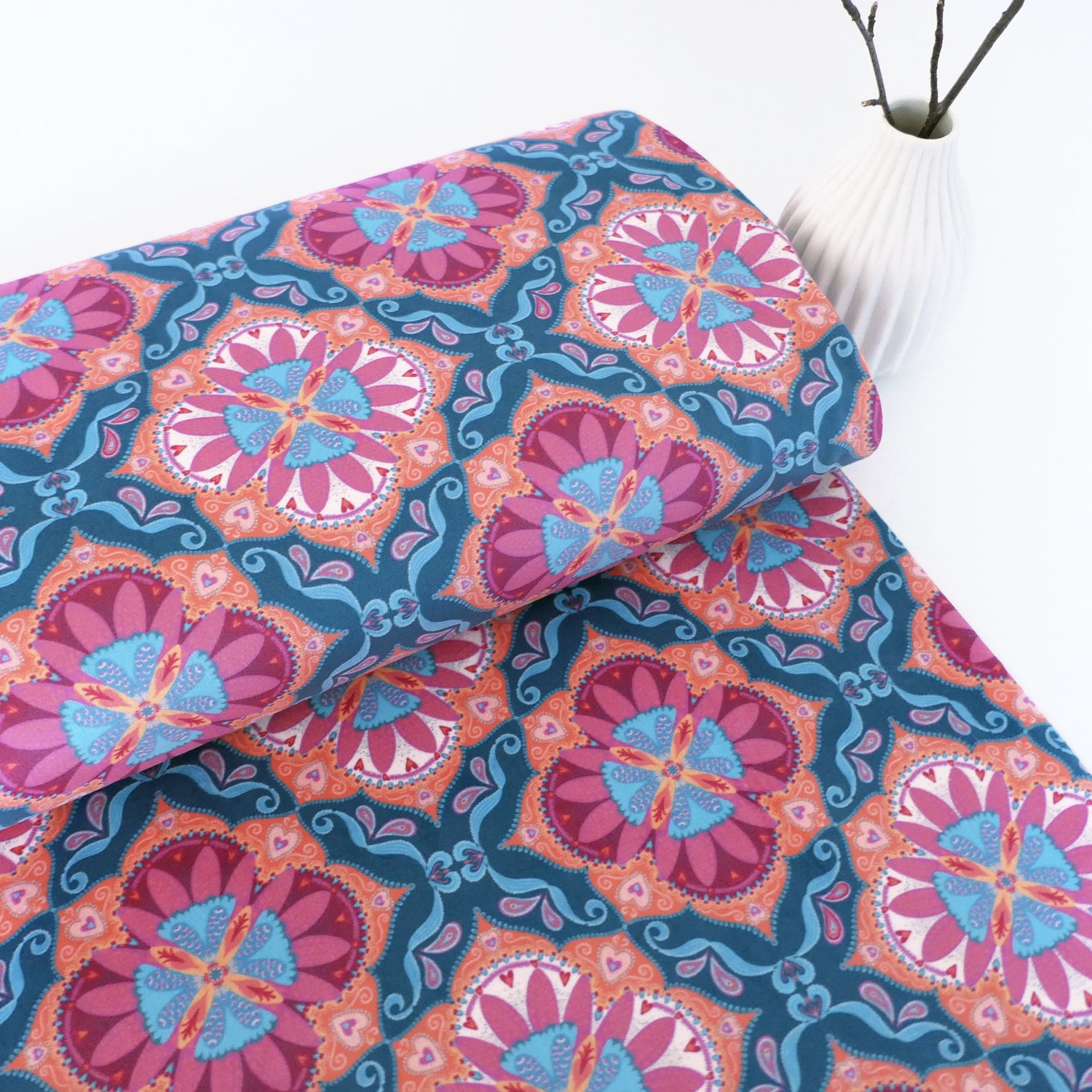 Samt, Boho Velvet, Ornamente, Petrol, Rot, Orange, swafing, Meterware