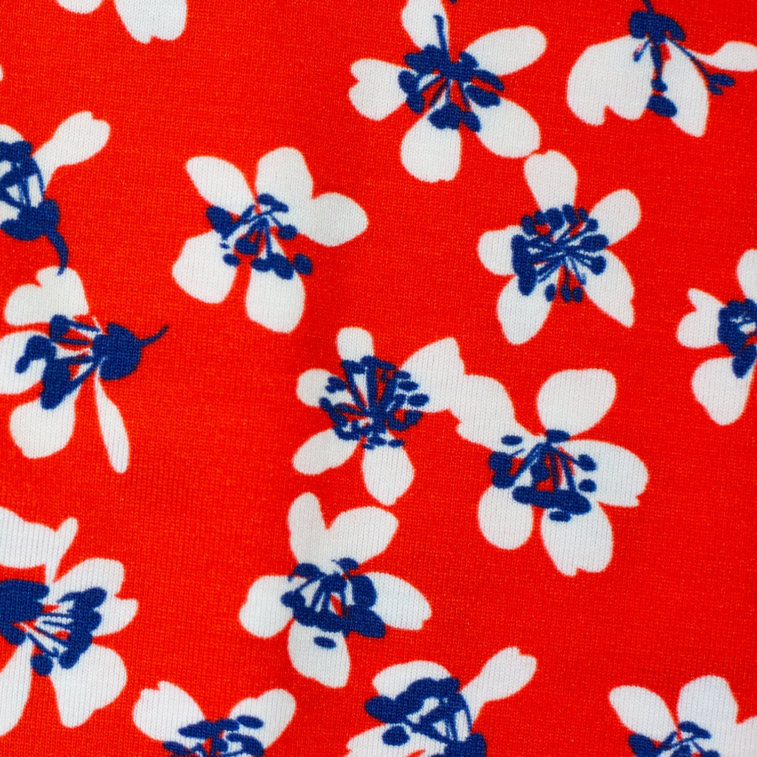 Viskosejersey, Mika, Blüten auf Rot, swafing, Meterware