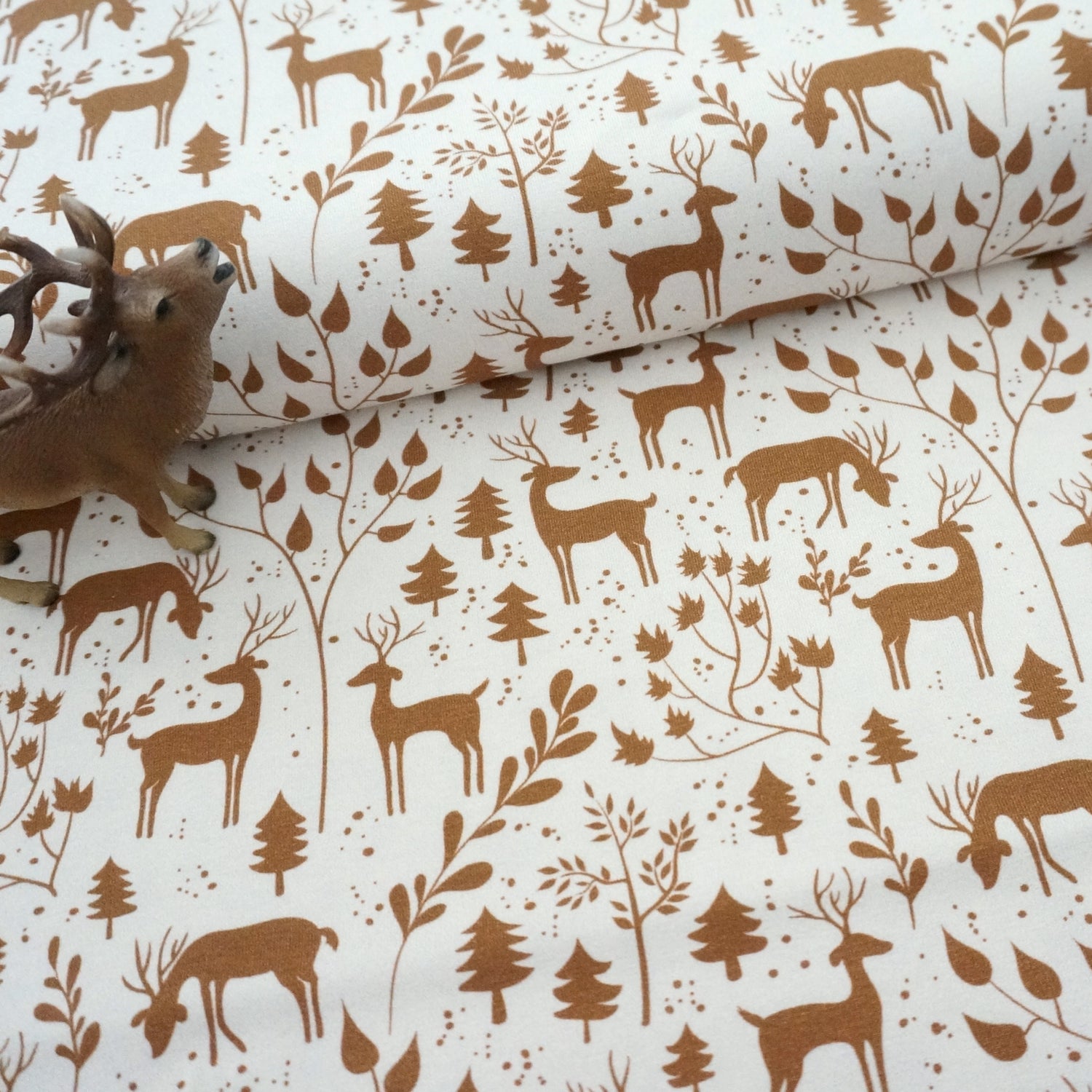 Jersey, Miniwinter, Rotwild, Rehe, Creme/Ocker, swafing, Meterware