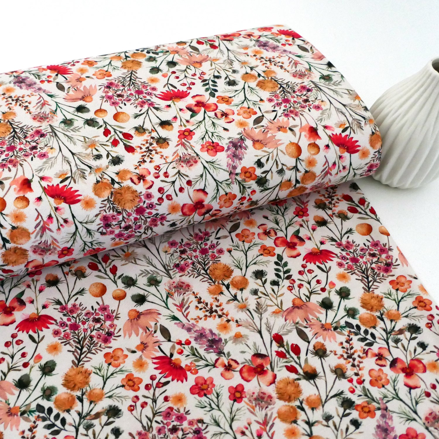Jersey 'Flowers', Weiß, Bunt, Digitaldruck, Meterware
