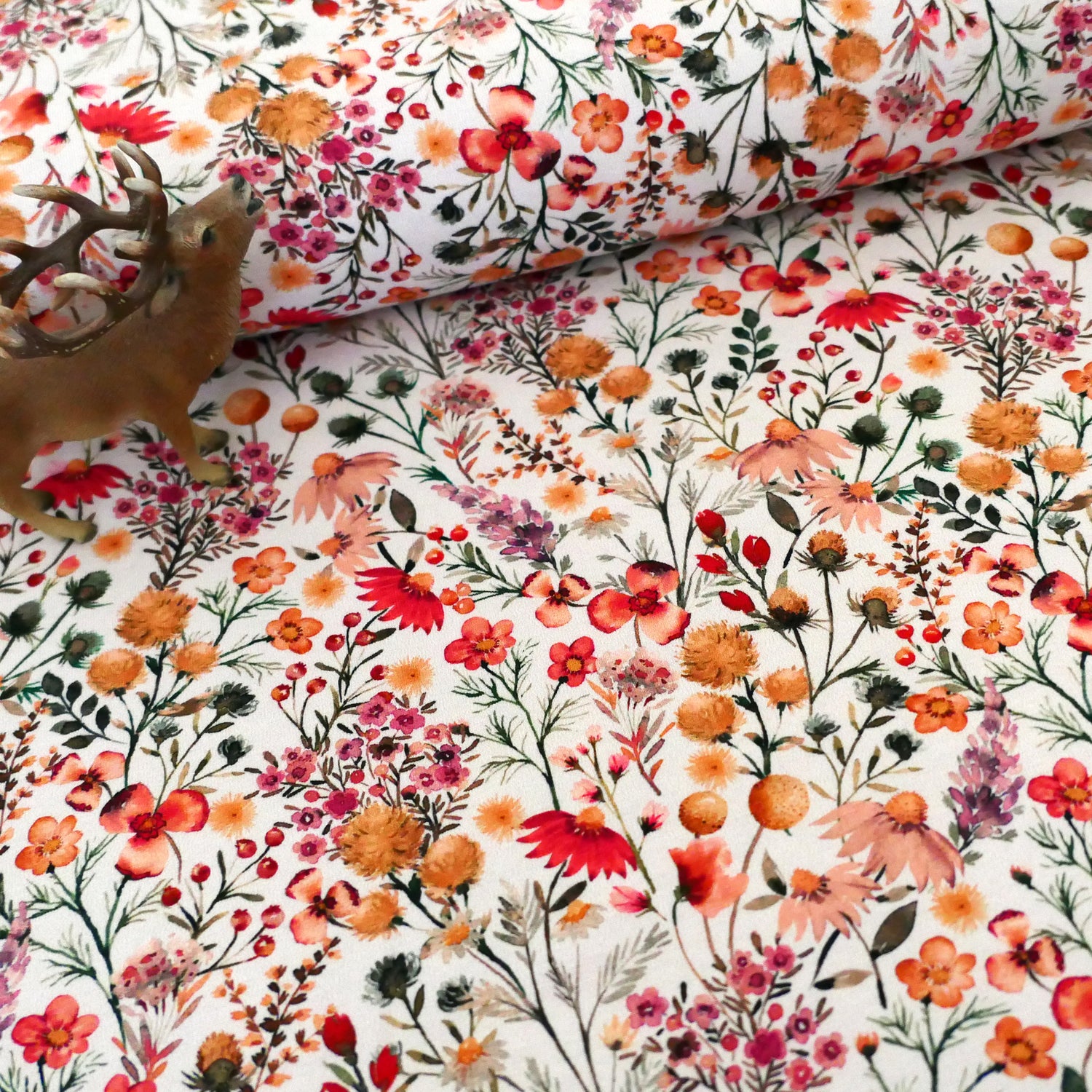 Jersey 'Flowers', Weiß, Bunt, Digitaldruck, Meterware