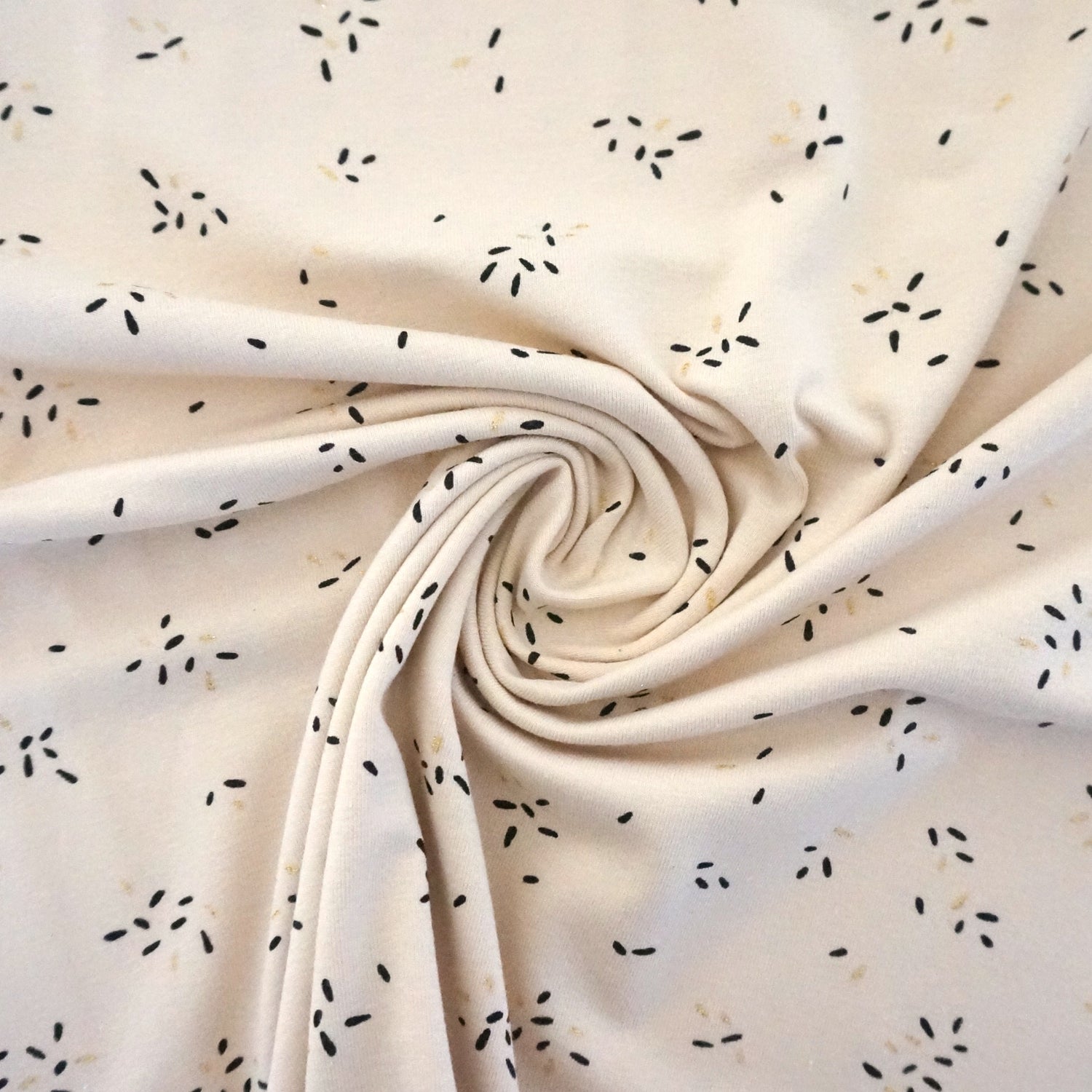 Jersey 'Glitter Stripes', Vanille, Schwarz, Gold, Meterware